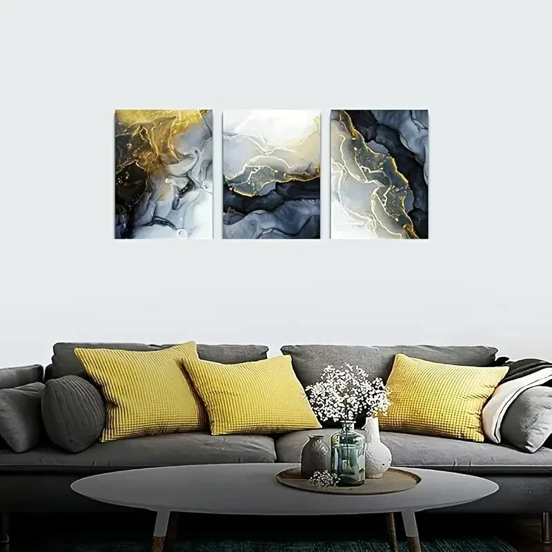 3-Piece Abstract Ink Wall Art Metal Prints - Ready to Hang Modern Home Decor for Living Room, Bedroom & Office