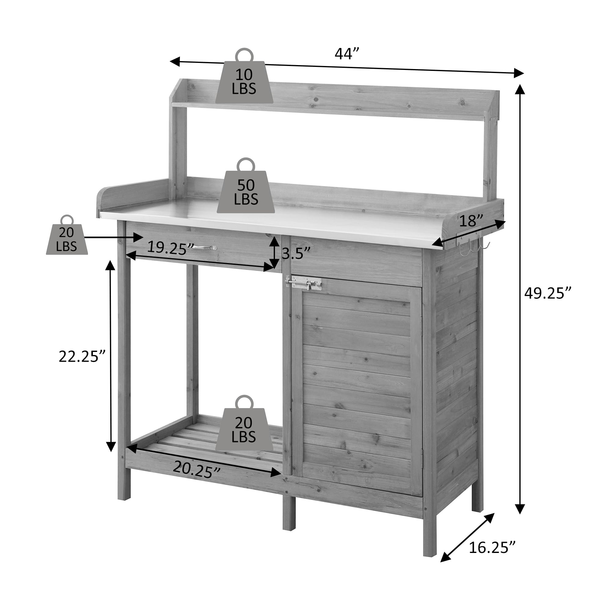 Deluxe 1 Drawer Potting Bench with Storage Cabinet & Shelves - Light Oak Wood Garden Workstation for Planting, Gardening & Outdoor Storage