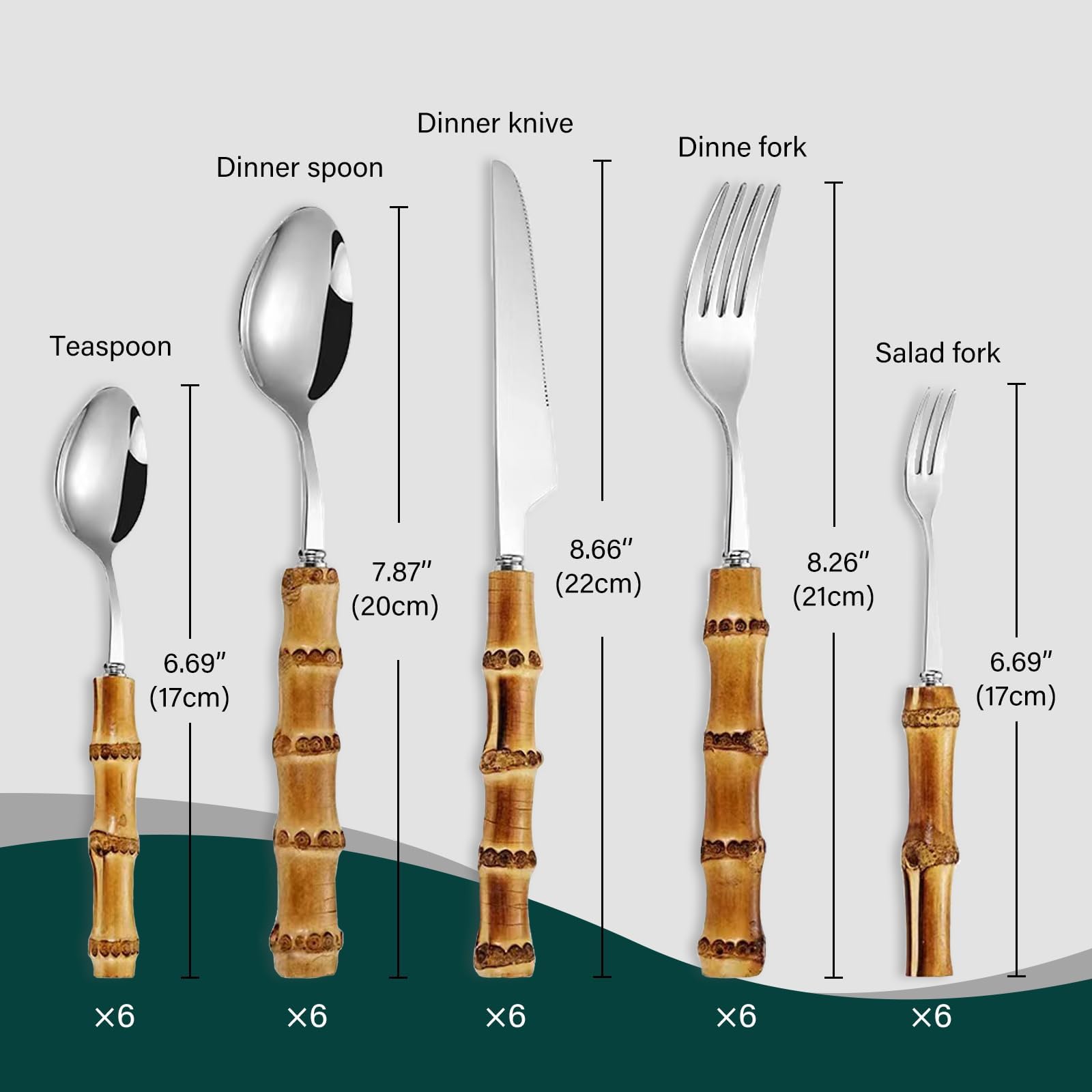 Premium 60-Piece Bamboo Handle Stainless Steel Cutlery Set for 12 - 18/8 Dishwasher Safe Flatware Set with Natural Bamboo Handles - Perfect for Dinner Parties, Restaurants, and Everyday Family Dining