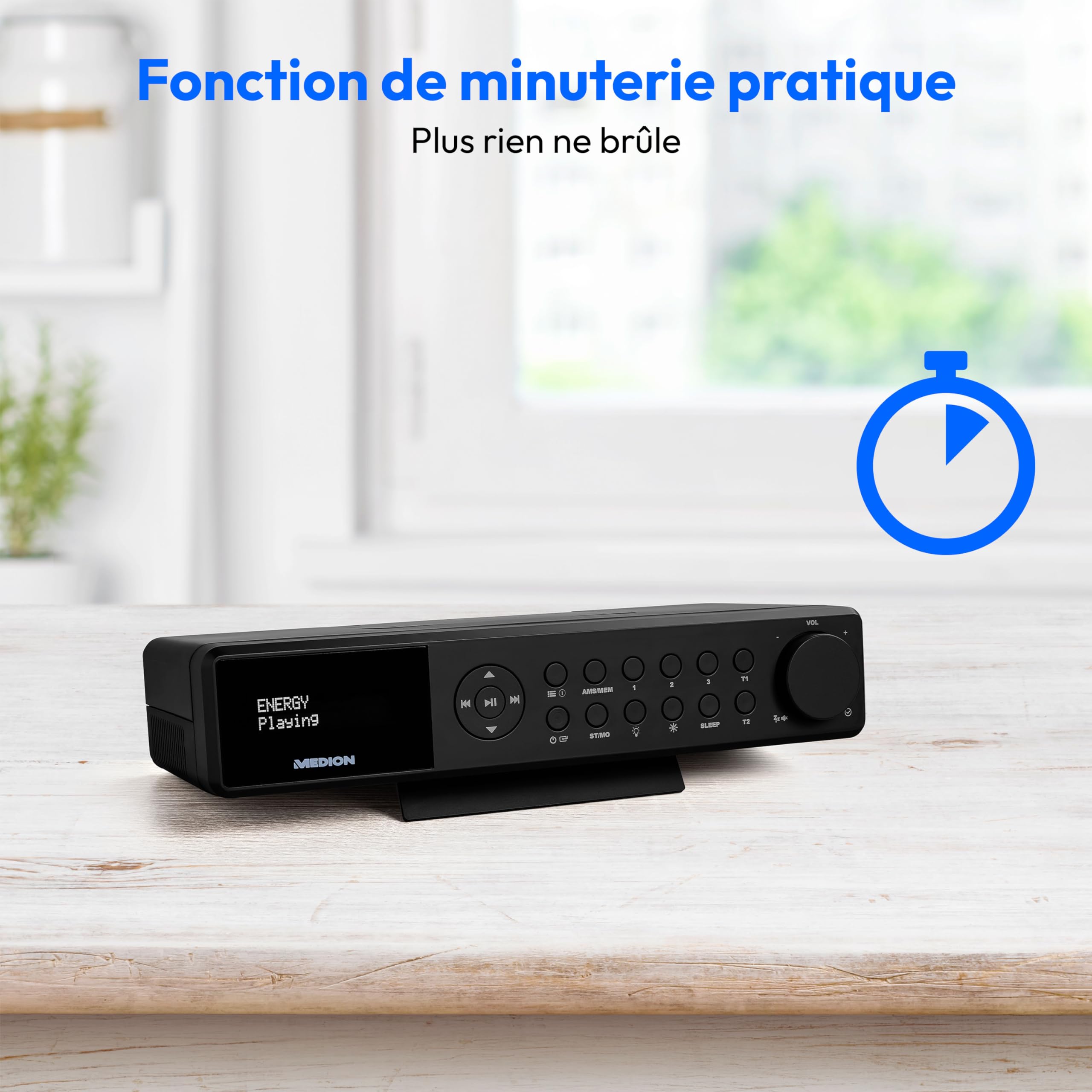 MEDION E6660 Built-in Kitchen Radio with Dab+/FM, Bluetooth, LED Light Bar & Cooking Timer – Modern Black Digital Radio for Cooking, Baking & Kitchen Entertainment