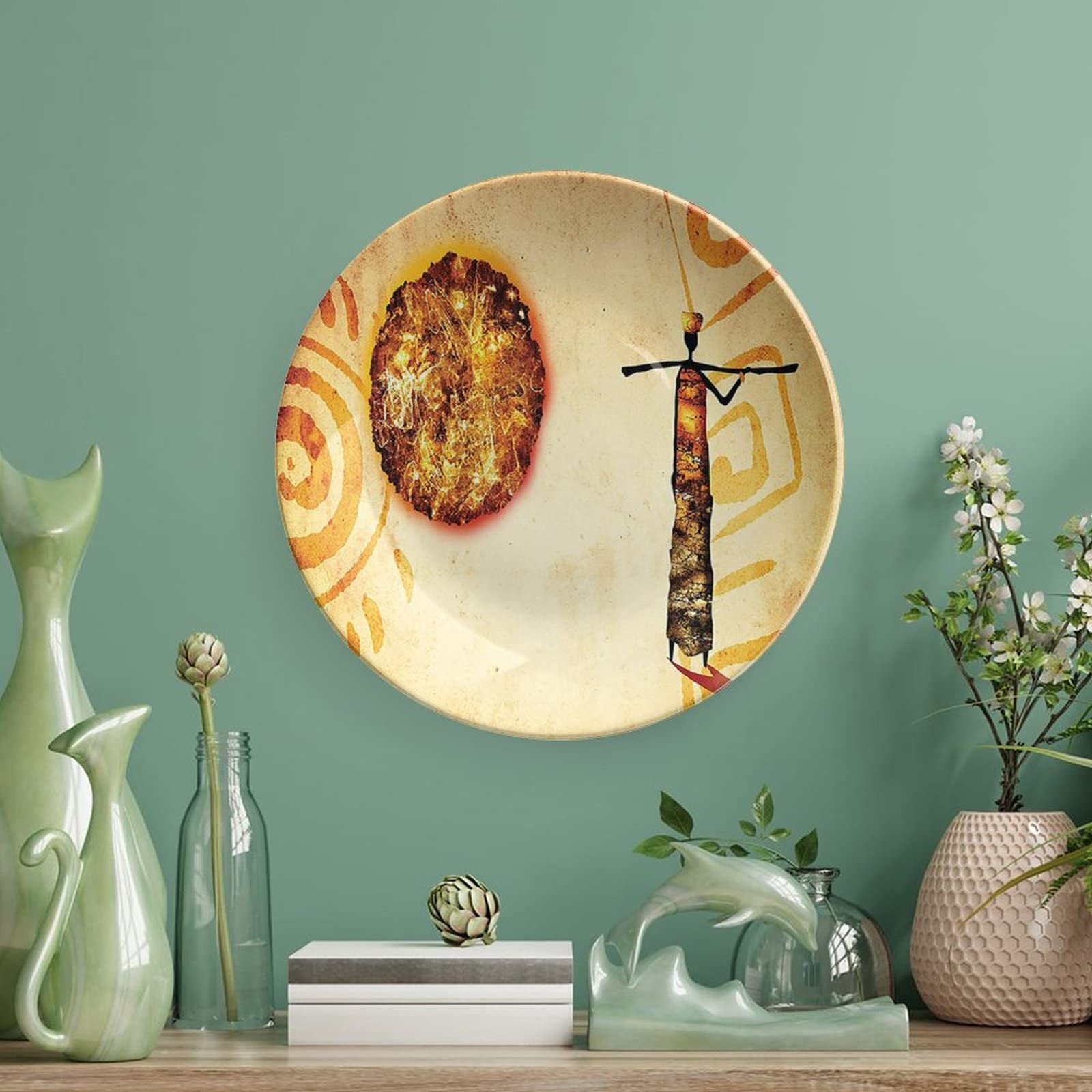 7 Inch African Tribal Pattern Ceramic Plates - Brown Tan Decorative Dinnerware for Home Decor, Wall Display & Exotic Table Setting