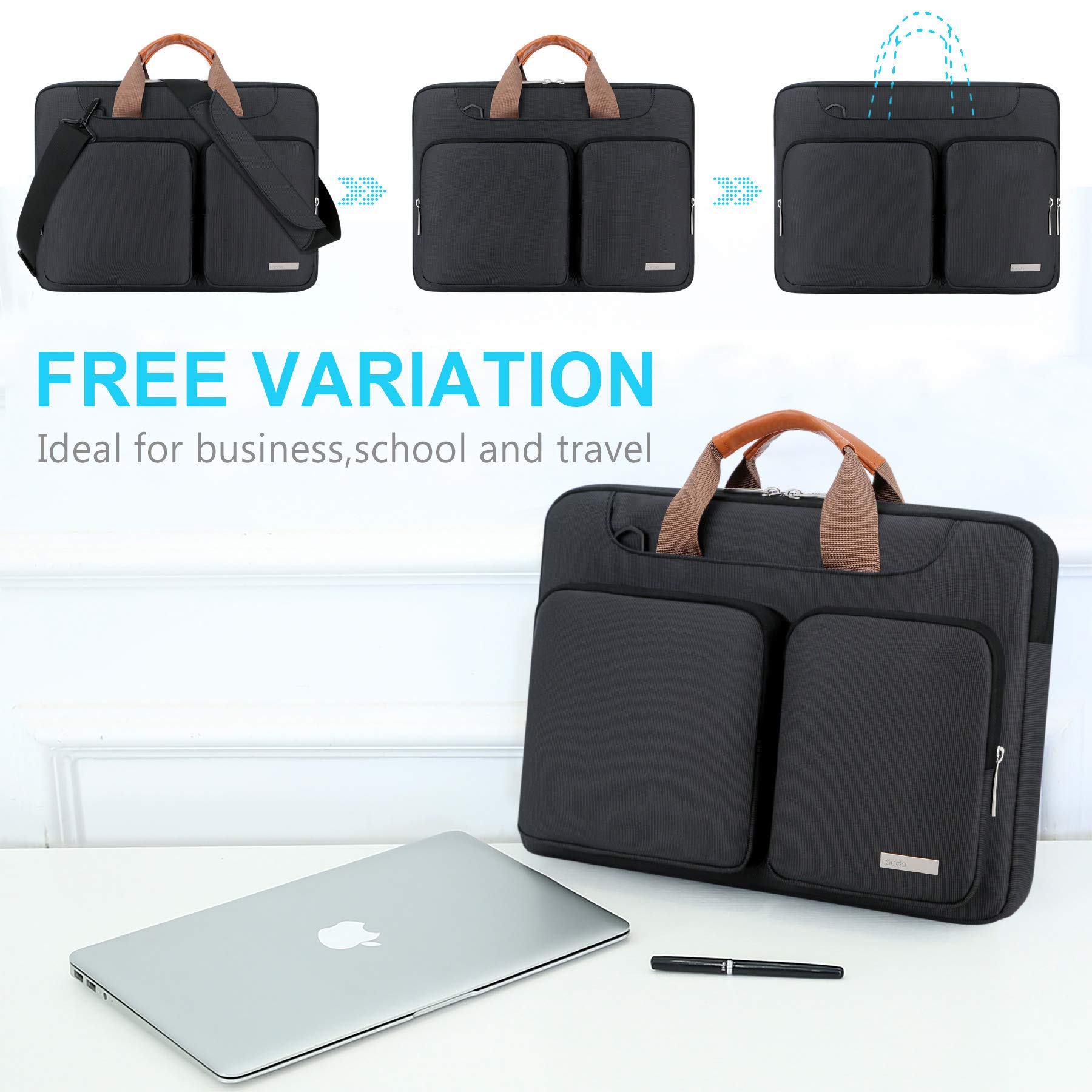 Lacdo 360° Protective Laptop Sleeve Case for MacBook Pro/Air, Notebook & Netbook - Waterproof Shoulder Bag with Padded Compartment (Perfect for Work, School & Travel)