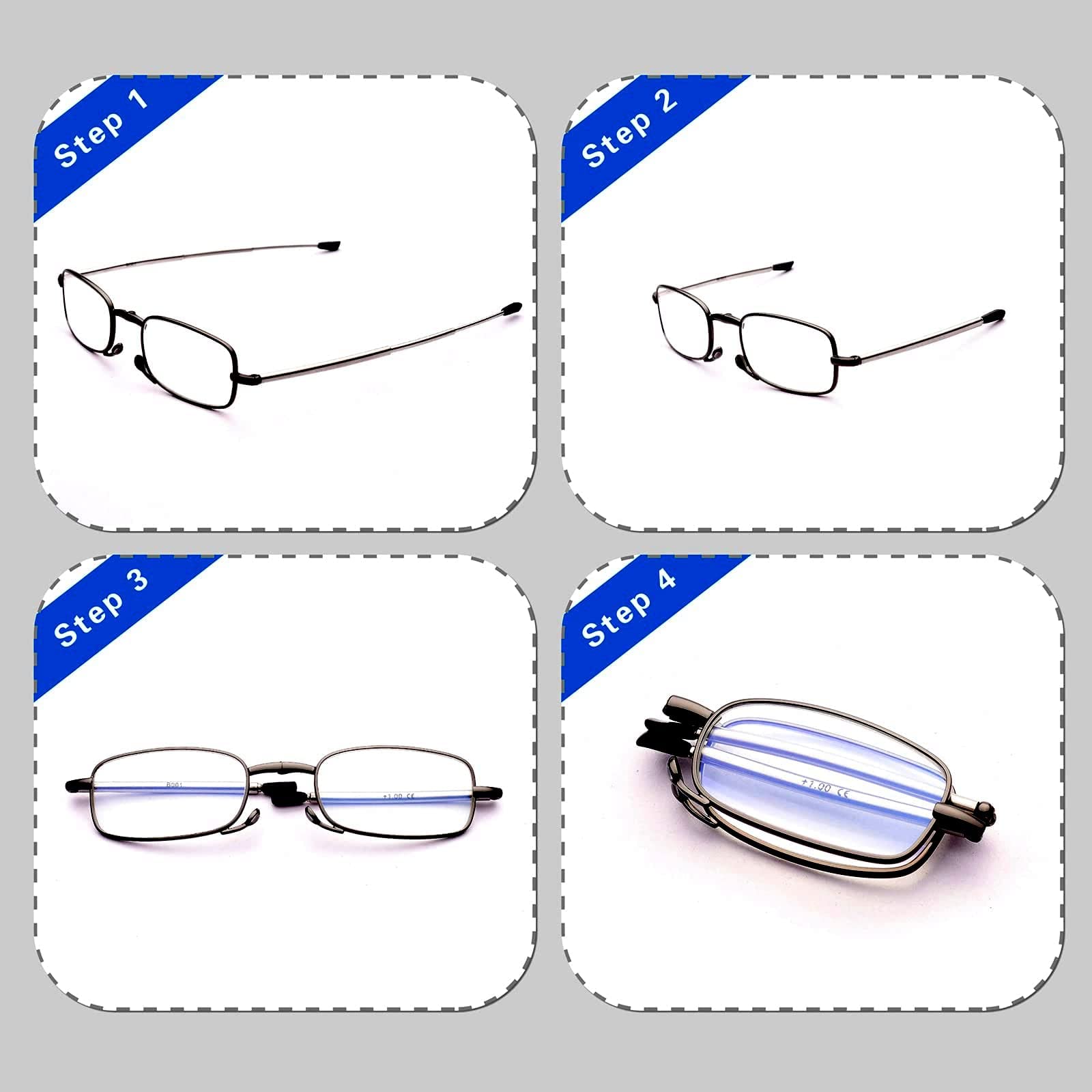 Blue Light Blocking Reading Glasses for Men & Women - Folding Spring Hinge Design with Compact Hard Case - Perfect for Office, Travel & Wallet Storage