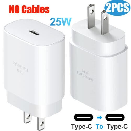 2-Pack Samsung 25W Super Fast Charging Wall Charger with USB-C PD - Compatible with Galaxy S24/S23/S22/S21/S20/S10 Plus, Note 8/9/10/20 Ultra - Fast Charger for Android Phones - Perfect for Travel, Home & Office Use