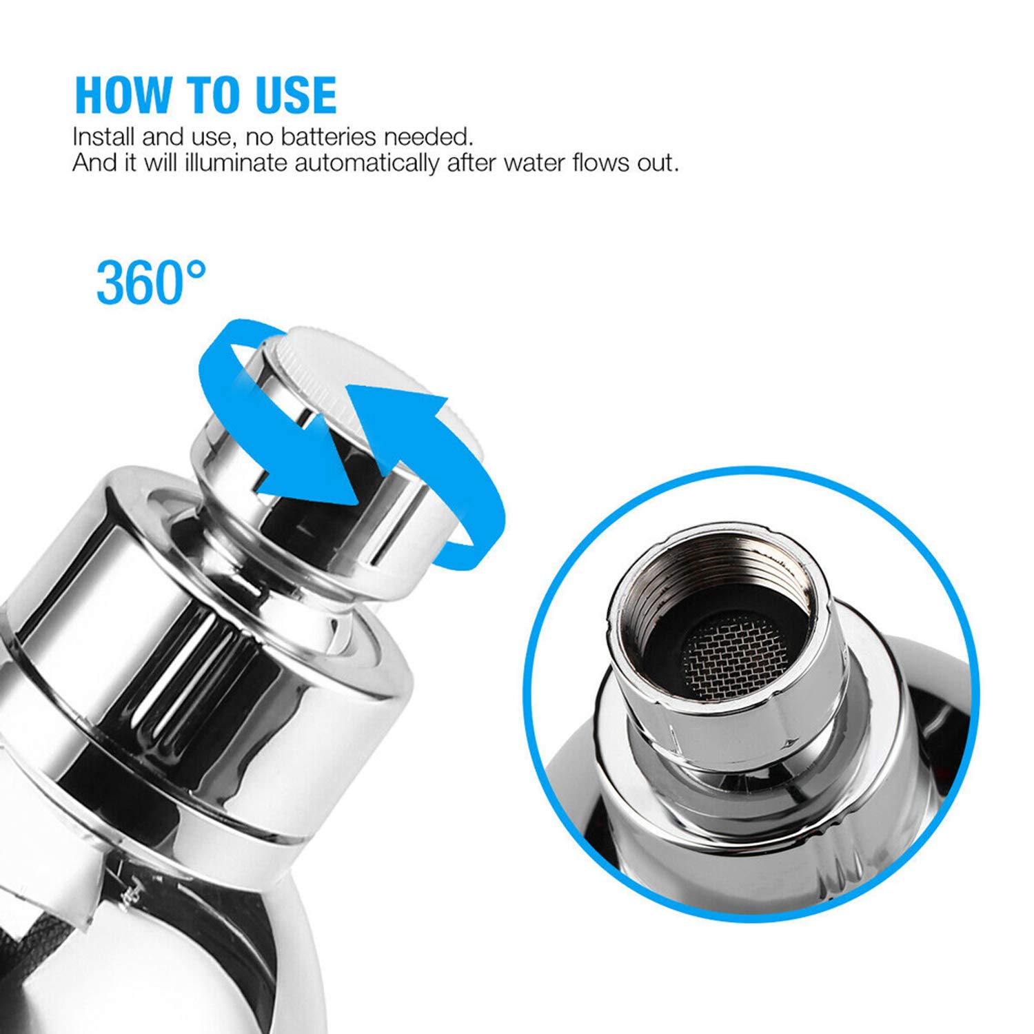 3-Color LED Faucet Light - 360° Rotatable for Kitchen & Bathroom Sink