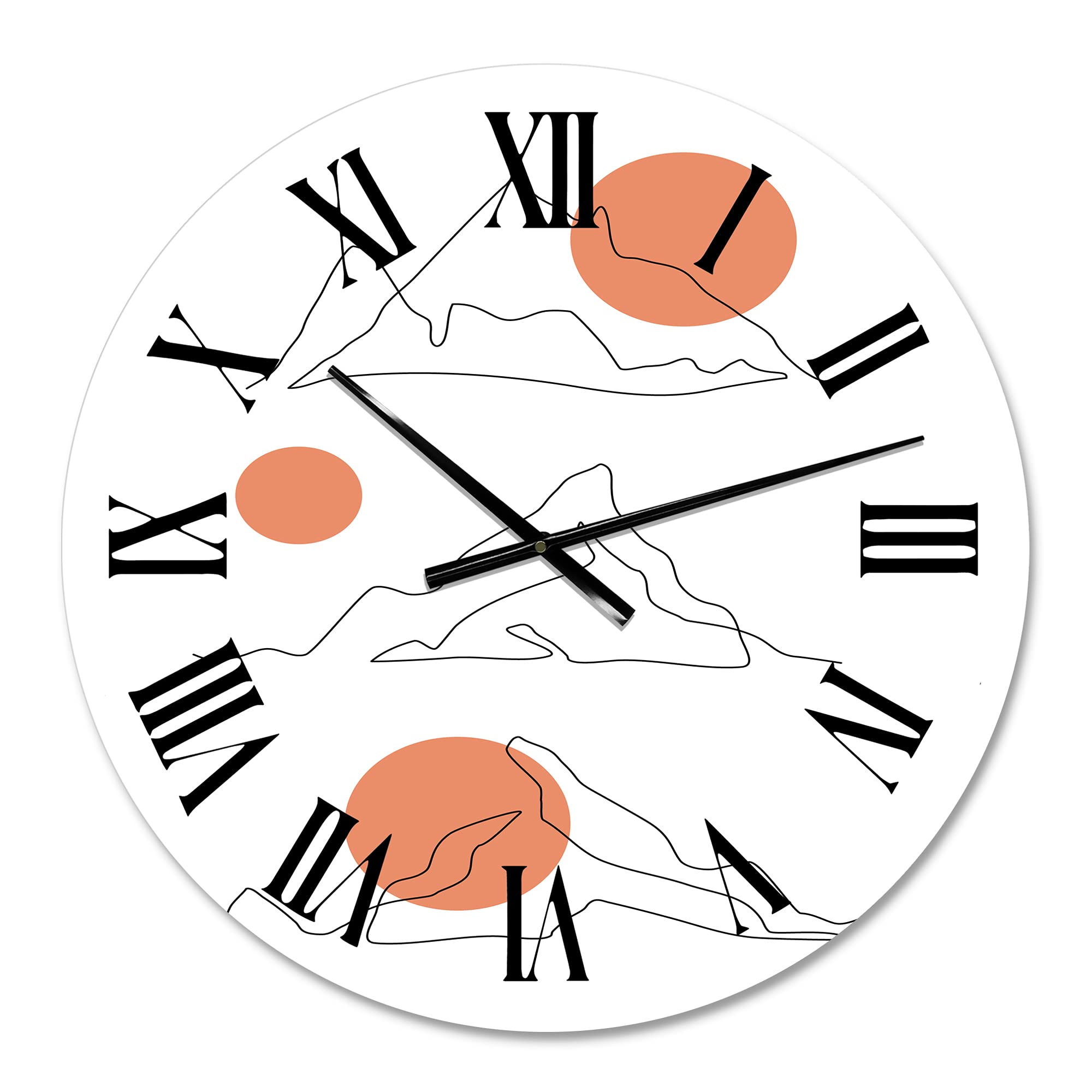Abstract Mountain Range with Red Moons Wall Clock - Modern Large Fractal Design for Living Room, Bedroom & Office Decor | Silent Non-Ticking Battery Operated Contemporary Art Clock