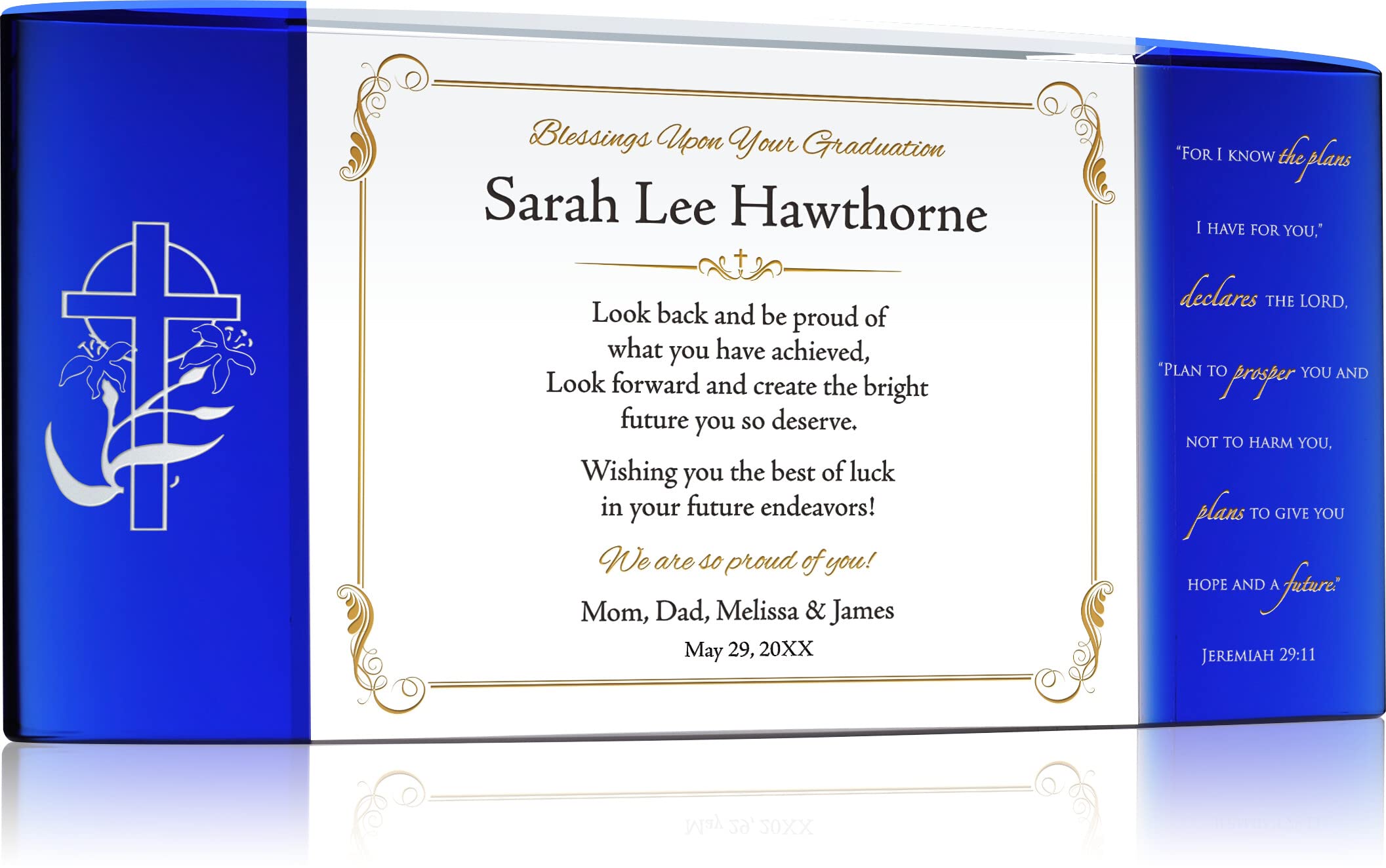 Custom Engraved Crystal Graduation Plaque - Personalized Inspirational Quote & Scripture for College Graduates (12 Inch) - Perfect Gift for Son, Daughter, Him or Her - Ideal for Commencement, Office Decor & Keepsake