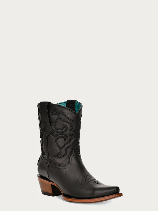 Z5111 Women's Embroidered Black Snip Toe Ankle Boots - Stylish & Comfortable for Casual Outings, Parties & Fall Fashion