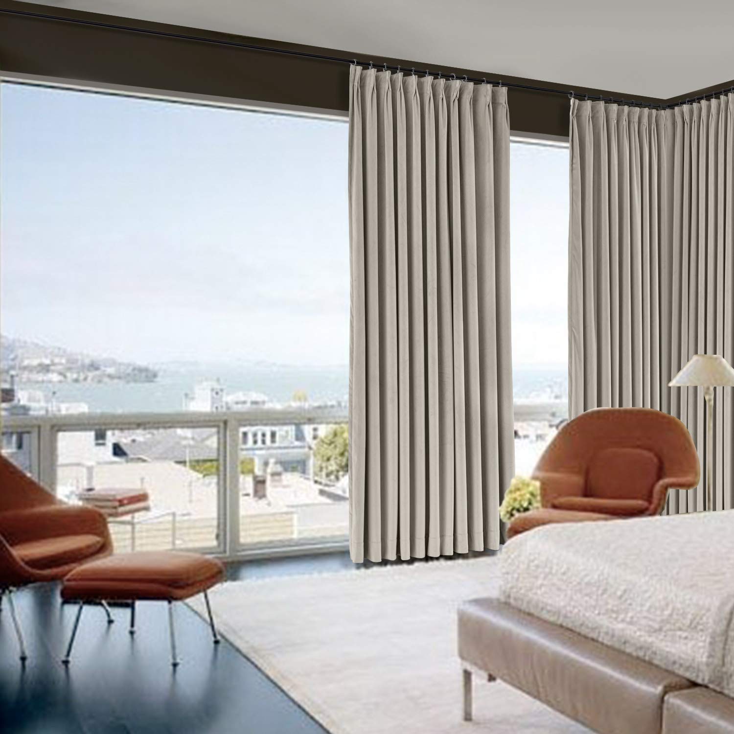 Premium Blackout Curtain Panel - Solid Velvet Thermal Insulated Window Drapes for Living Room & Bedroom - Extra Long & Wide (120x96 Inches) - Gray Beige Color - 1 Panel - Perfect for Light Blocking, Privacy & Energy Efficiency
