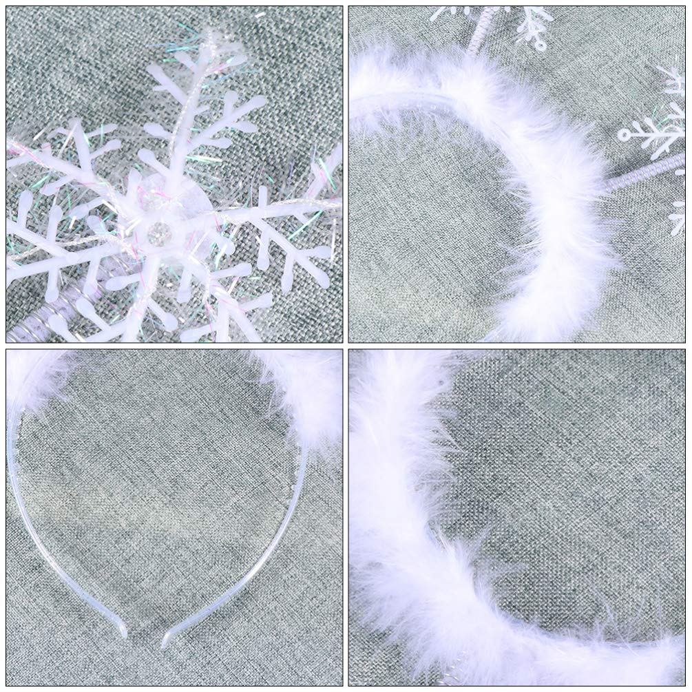 FRCOLOR 2 Pack Christmas Snowflake Headbands with Feathers - Festive Hair Hoop Boppers for Women & Girls - Perfect for Holiday Parties, Xmas Photos & Winter Celebrations