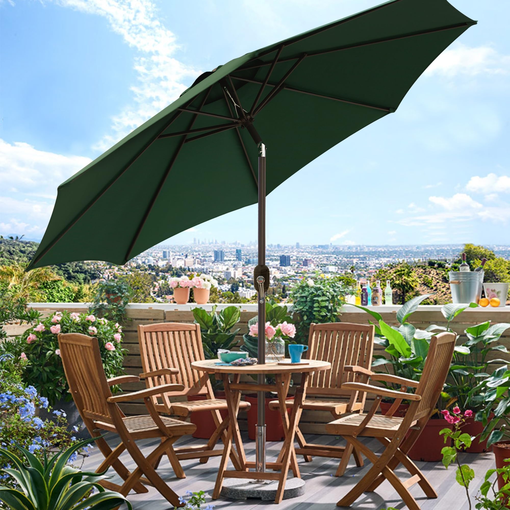Blissun 9' Outdoor Patio Umbrella with 8 Sturdy Ribs - Push Button Tilt & Crank - Perfect for Backyard, Garden, Poolside, and Restaurant Outdoor Dining