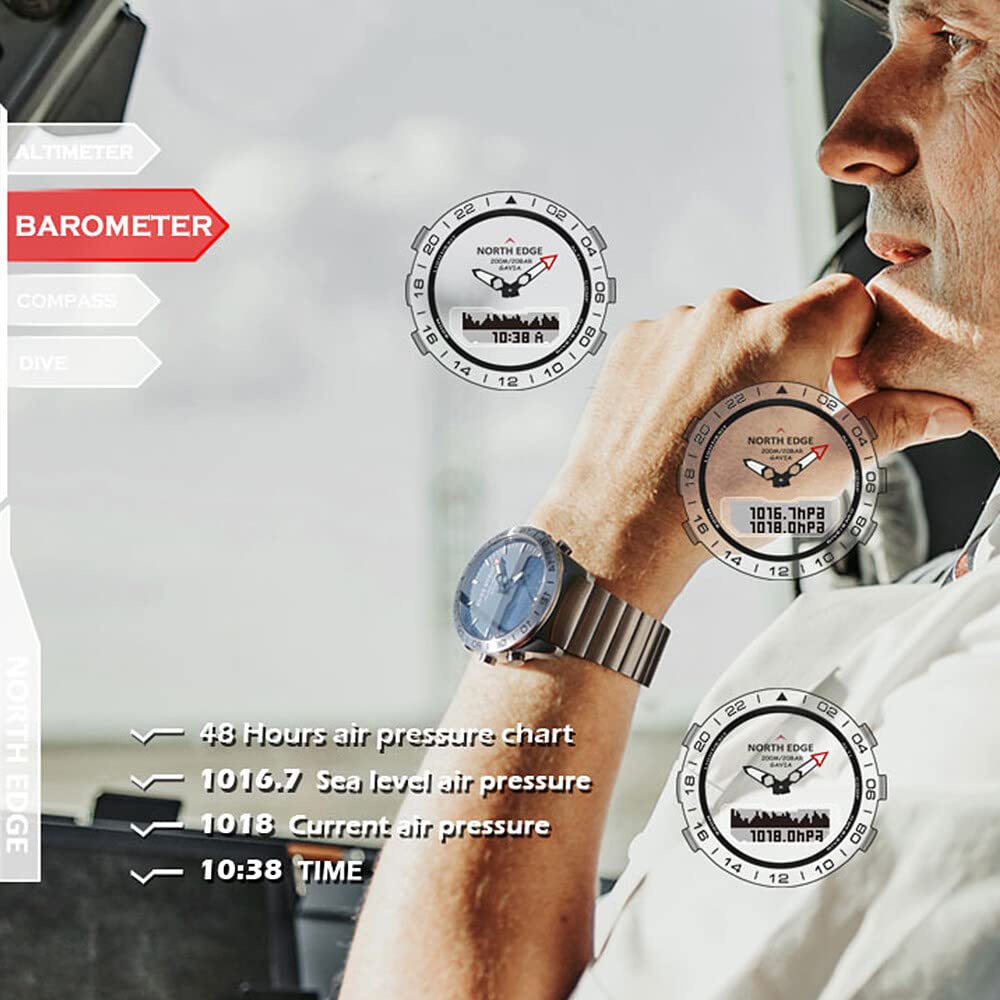 Rofawee Men's Sports Digital Analog Watch - Waterproof Diving Watch with Altimeter & Compass - 200M Stainless Steel Business Wristwatch for Swimming, Hiking & Outdoor Activities