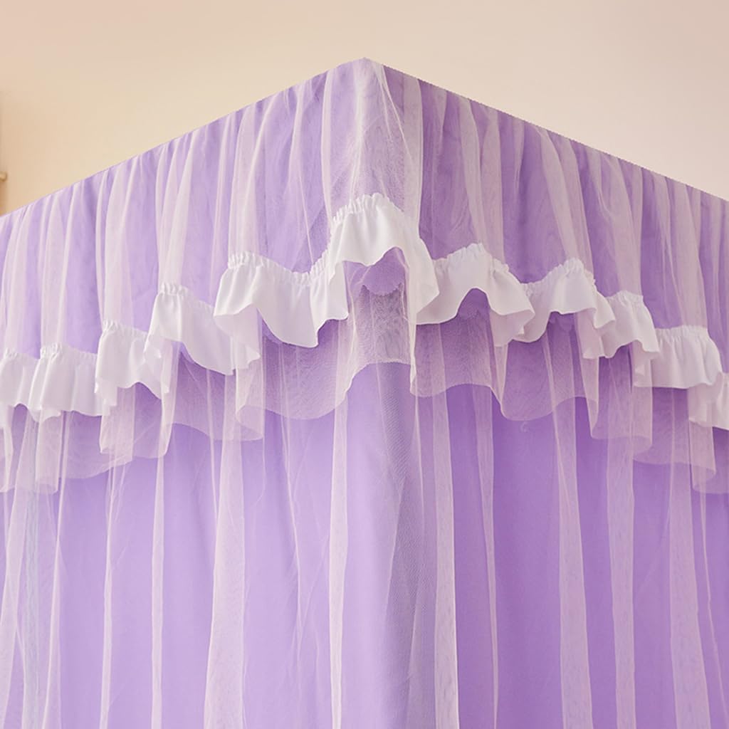 2-in-1 Double Protection Princess 4 Corner Post Bed Mosquito Net & Blackout Bed Curtains - Purple Full Size for Bedroom Privacy & Pest Control - Perfect for Canopy Beds, Daytime Napping & Allergy Protection