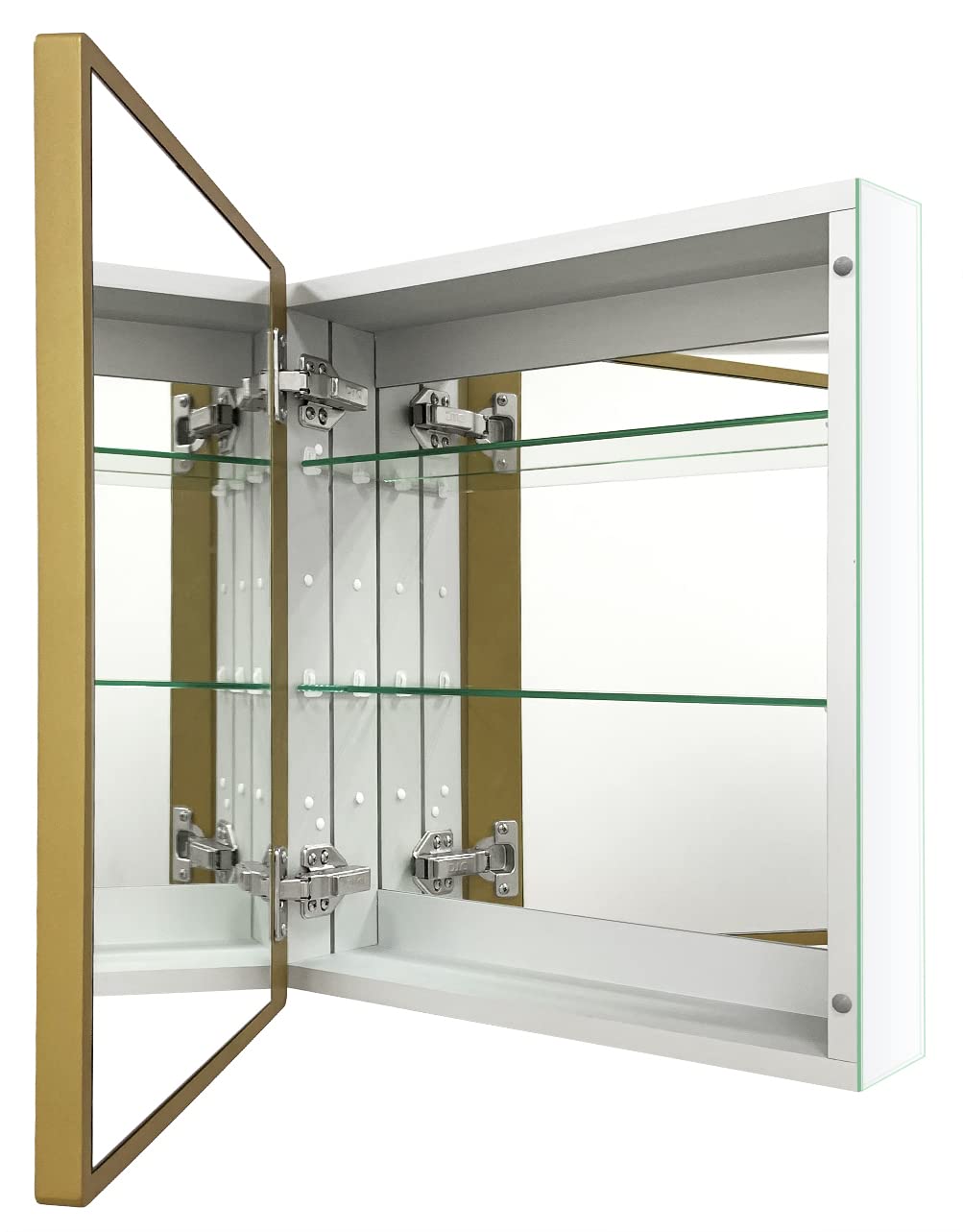 FOMAYKO 20x16 Inch Aluminum Medicine Cabinet with Farmhouse Gold Frame - Recessed or Surface Mount Mirror Storage for Bathroom, Toilet & Kitchen - Perfect for Small Spaces, Vanity Organization & Home Decor