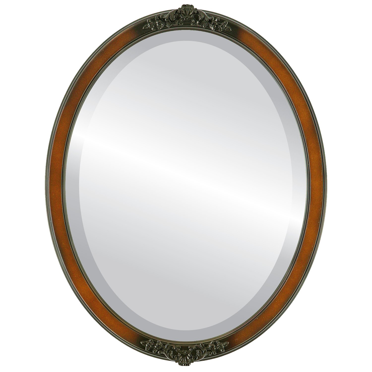 Oval Beveled Wall Mirror - Walnut Finish - 22x26 Inches - Elegant Athena Style Home Decor Mirror for Living Room, Bedroom & Entryway