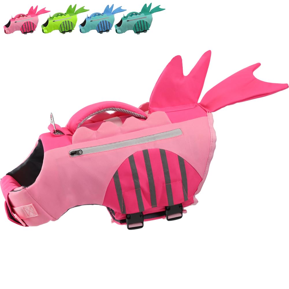 EMUST Dog Life Jacket - Shark Design Floating Vest with Pockets for Small Dogs, Swimming & Boating Safety Gear, Pink Size S - Perfect for Pool, Beach & Water Adventures