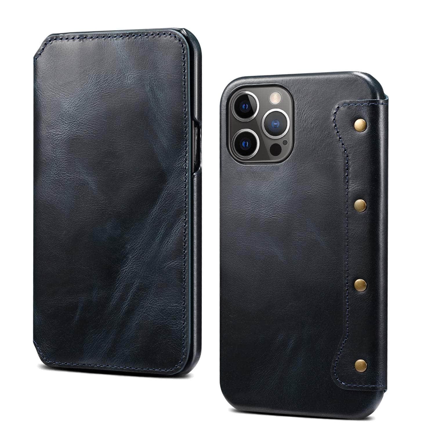 Genuine Leather iPhone 14 Max Case - Retro Style Wallet Phone Cover with Card Slots | Perfect for Everyday Use, Travel & Business Meetings