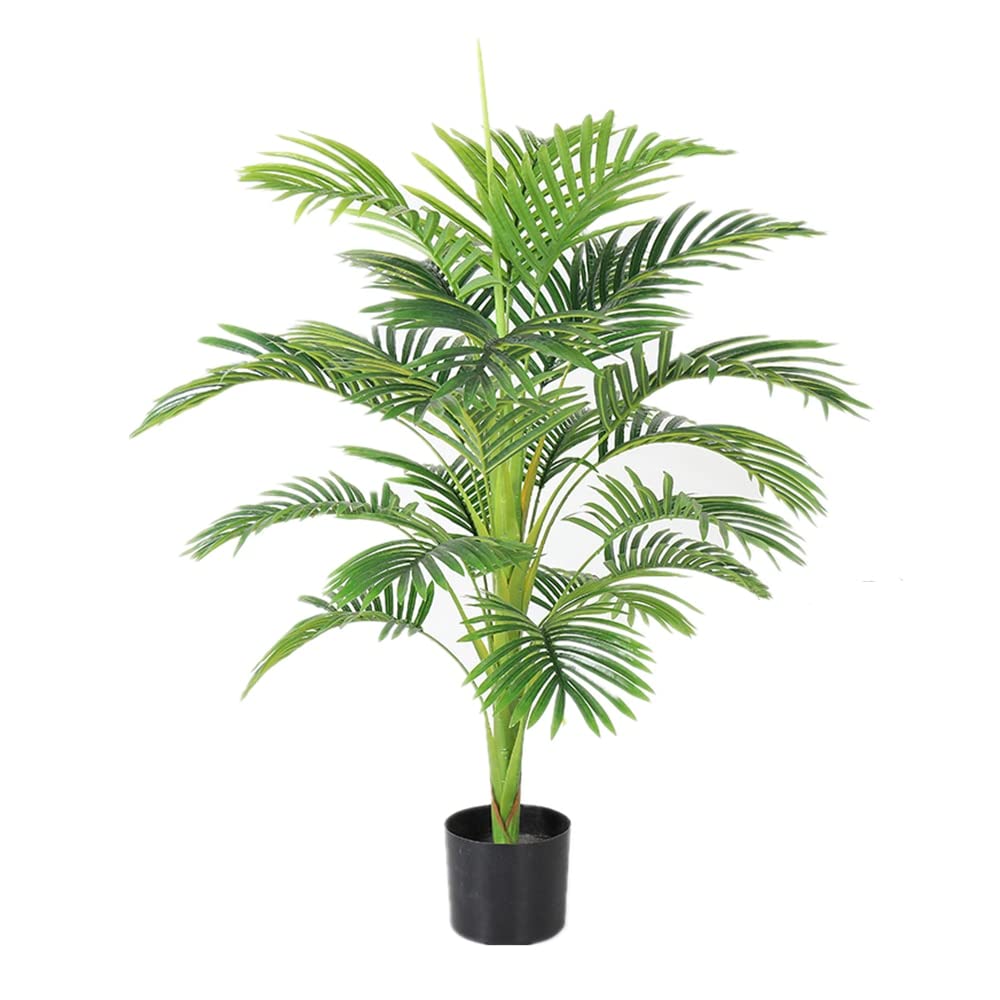 Artificial Bonsai Tree - Fake Areca Palm Plant in Pot with Heavy Base for Home & Office Decor | Indoor Outdoor Modern Decoration | Perfect for Living Room, Bedroom, Desk, and Patio Decor