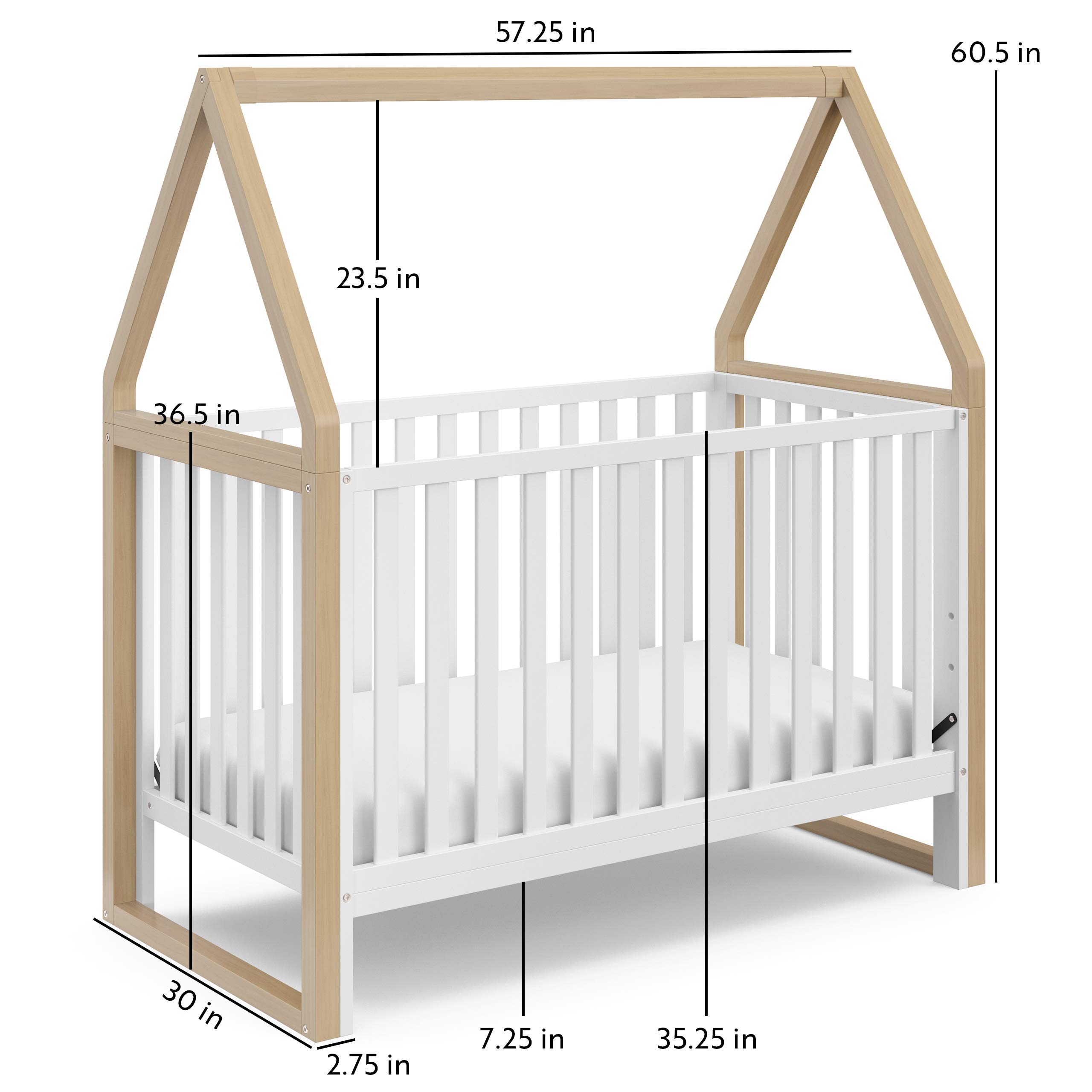 Storkcraft Orchard 5-in-1 Convertible Crib (White with Driftwood) – GREENGUARD Gold Certified Baby Crib | Converts to Toddler Bed, Daybed & Full Bed | Safe Nursery Furniture for Newborns & Toddlers | Perfect for Modern Nurseries & Small Bedrooms
