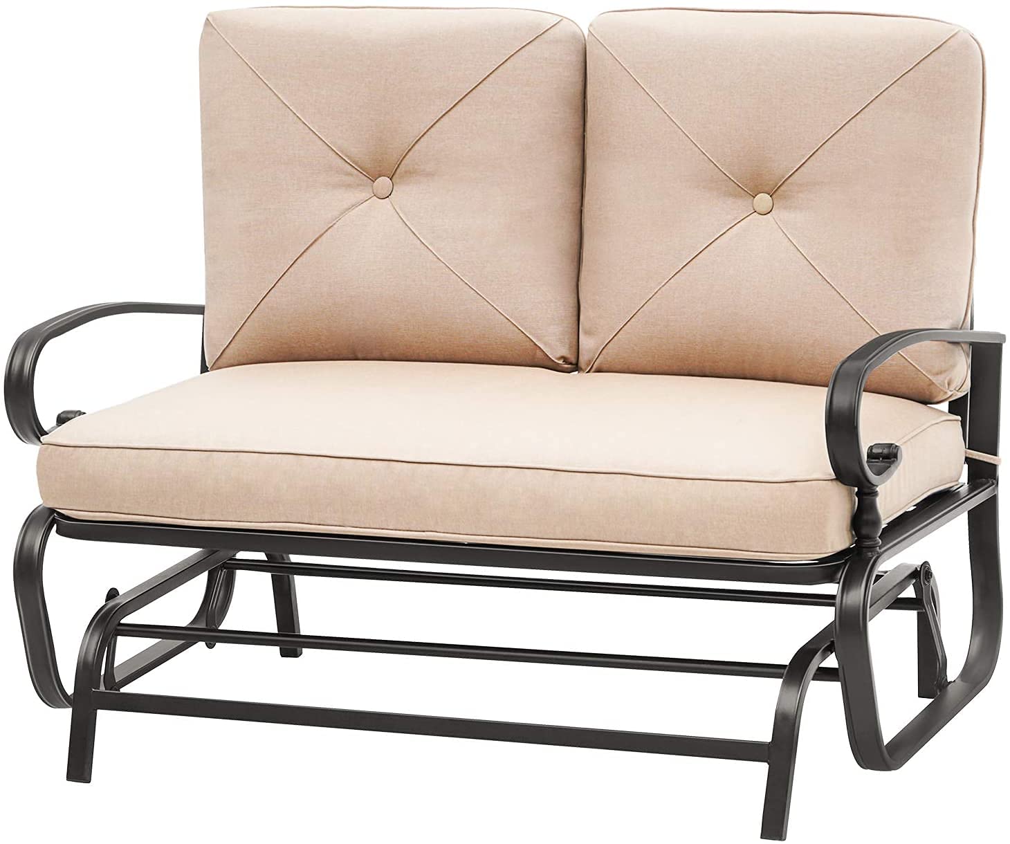 Outdoor Patio Bench Glider Swing - Steel Frame Rocking Loveseat with Thick Cushion (Brown) - Perfect for Porch, Garden, Backyard & Deck Relaxation