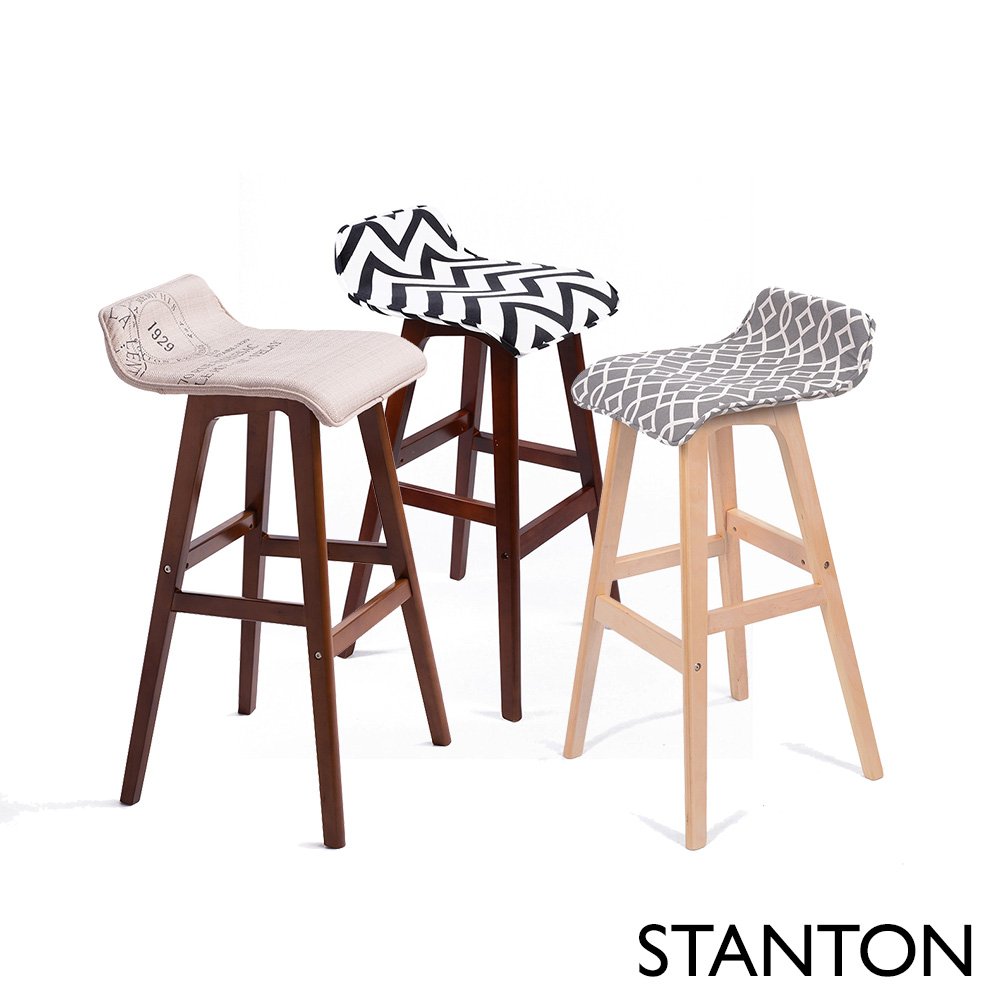 Stanton Lo-Back Contemporary Barstool - Black/White Chevron Design, Wood & Fabric Construction, Modern Kitchen & Bar Seating