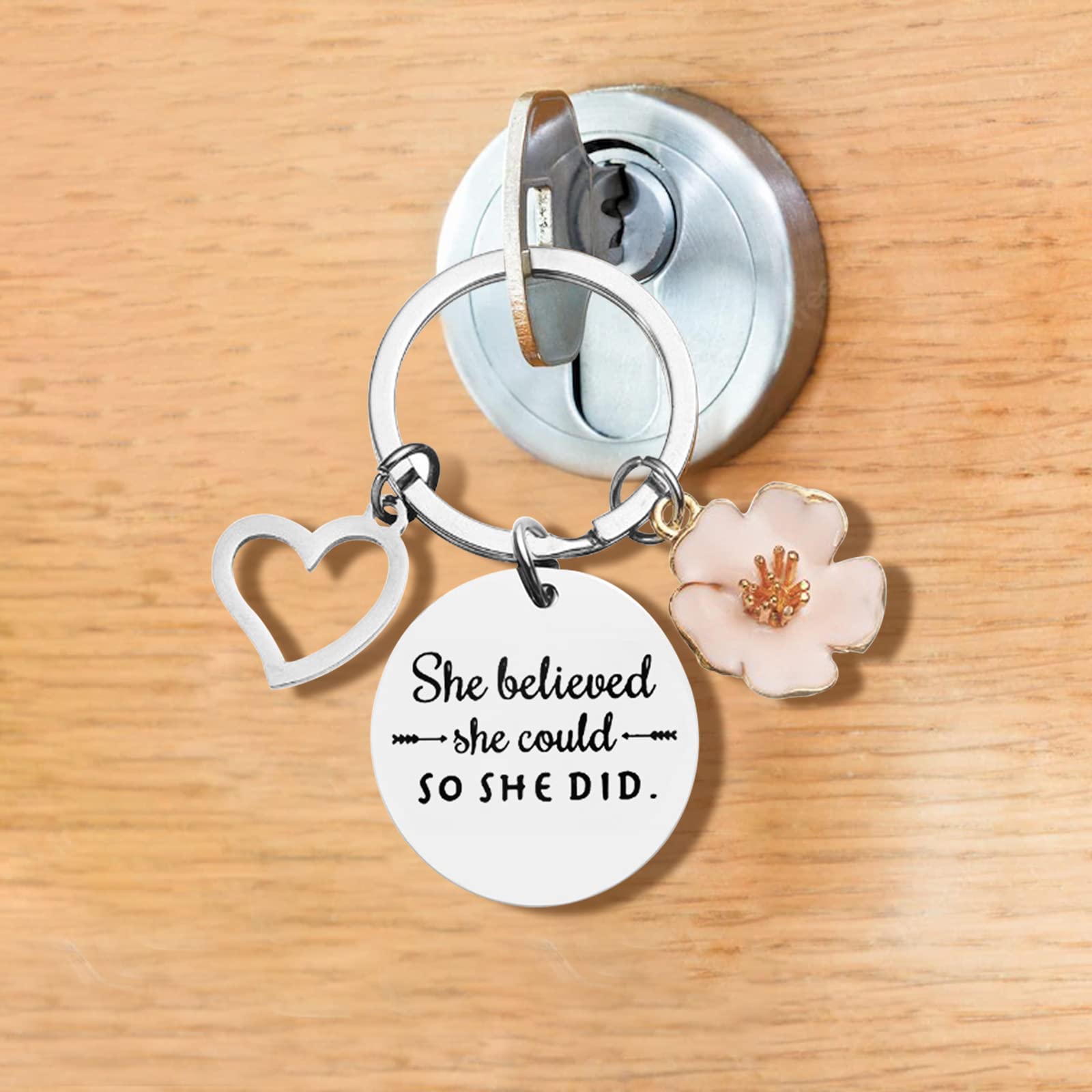 Pedenty 'She Believed She Could So She Did' Keychain - Inspirational Motivational Gifts for Women, Mom, Daughter, Friends - Perfect for Graduation, Birthday, Christmas & Daily Encouragement