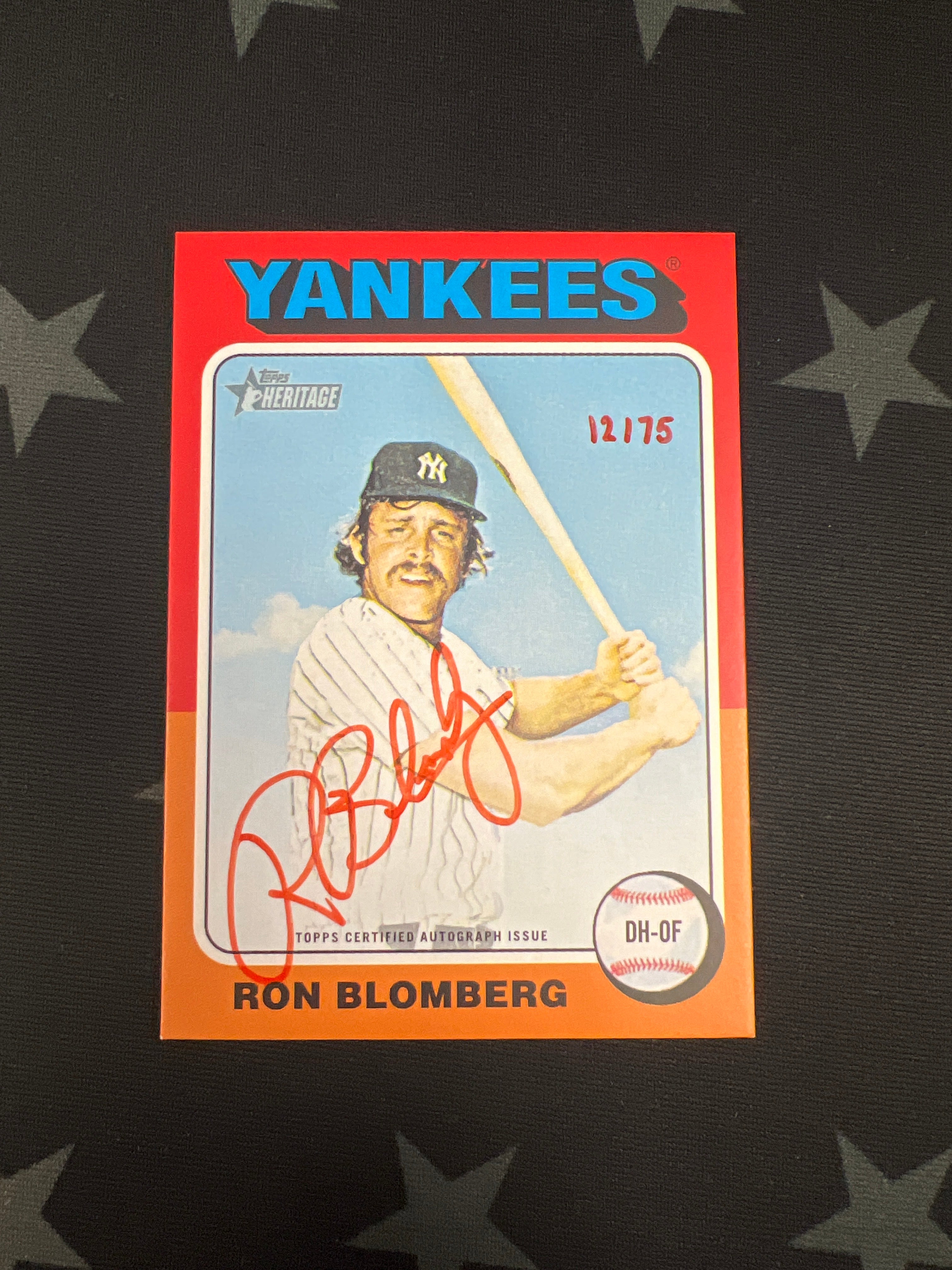 2024 Topps Heritage Ron Blomberg #ROA RB Real One Auto Red Ink 12/75 - Limited Edition Baseball Card for Collectors & Sports Memorabilia Enthusiasts - Perfect for Display, Trading, and Investment