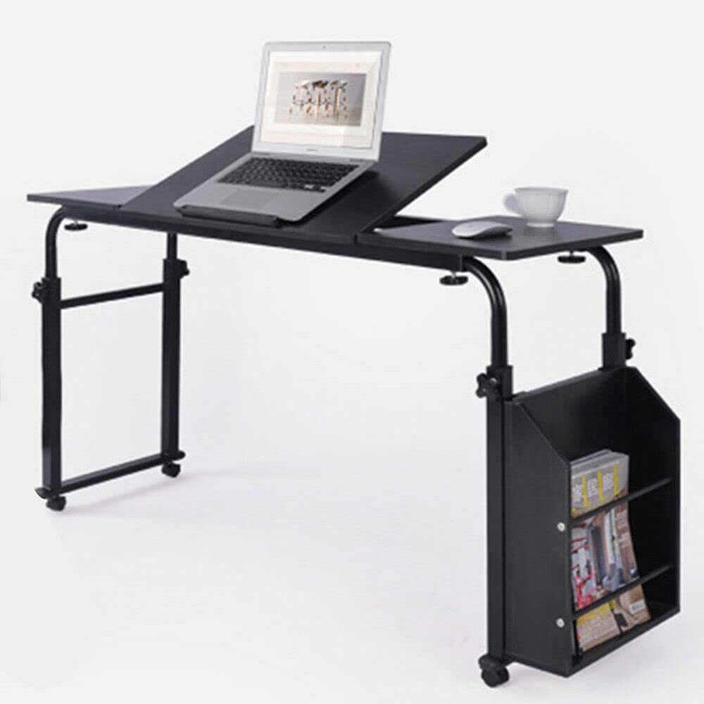 Cross Bed Laptop Desk with Wheels - Stretchable Mobile Stand Up Desk Tray, Study Writing Workstation with Storage Shelves for Bedroom, Dining Room, Living Room - Perfect for Home Office, Gaming, and Remote Work