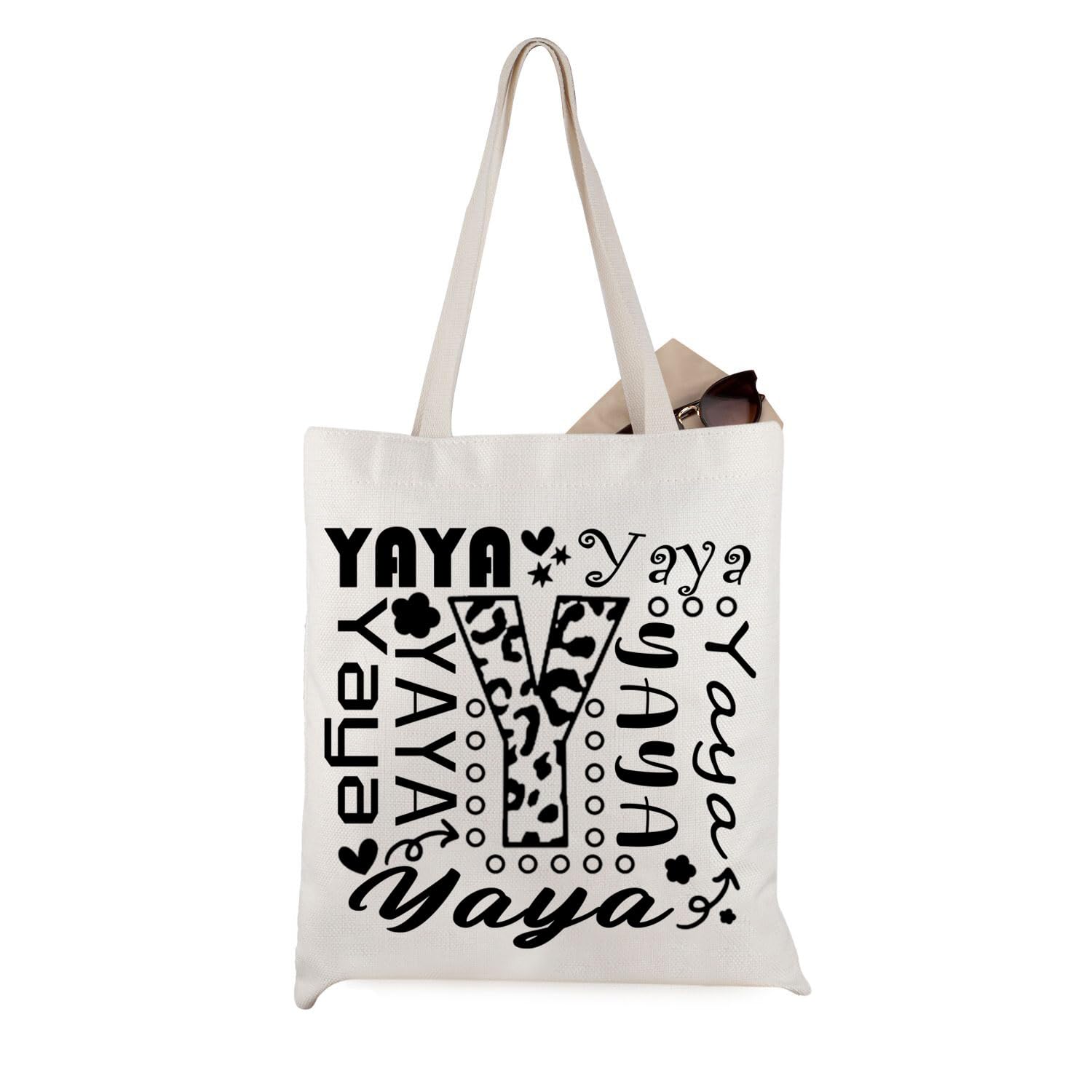 WCGXKO Yaya Typography Canvas Tote Bag - Stylish Reusable Shopping Bag for Grandma, Perfect for Travel, Grocery & Daily Use