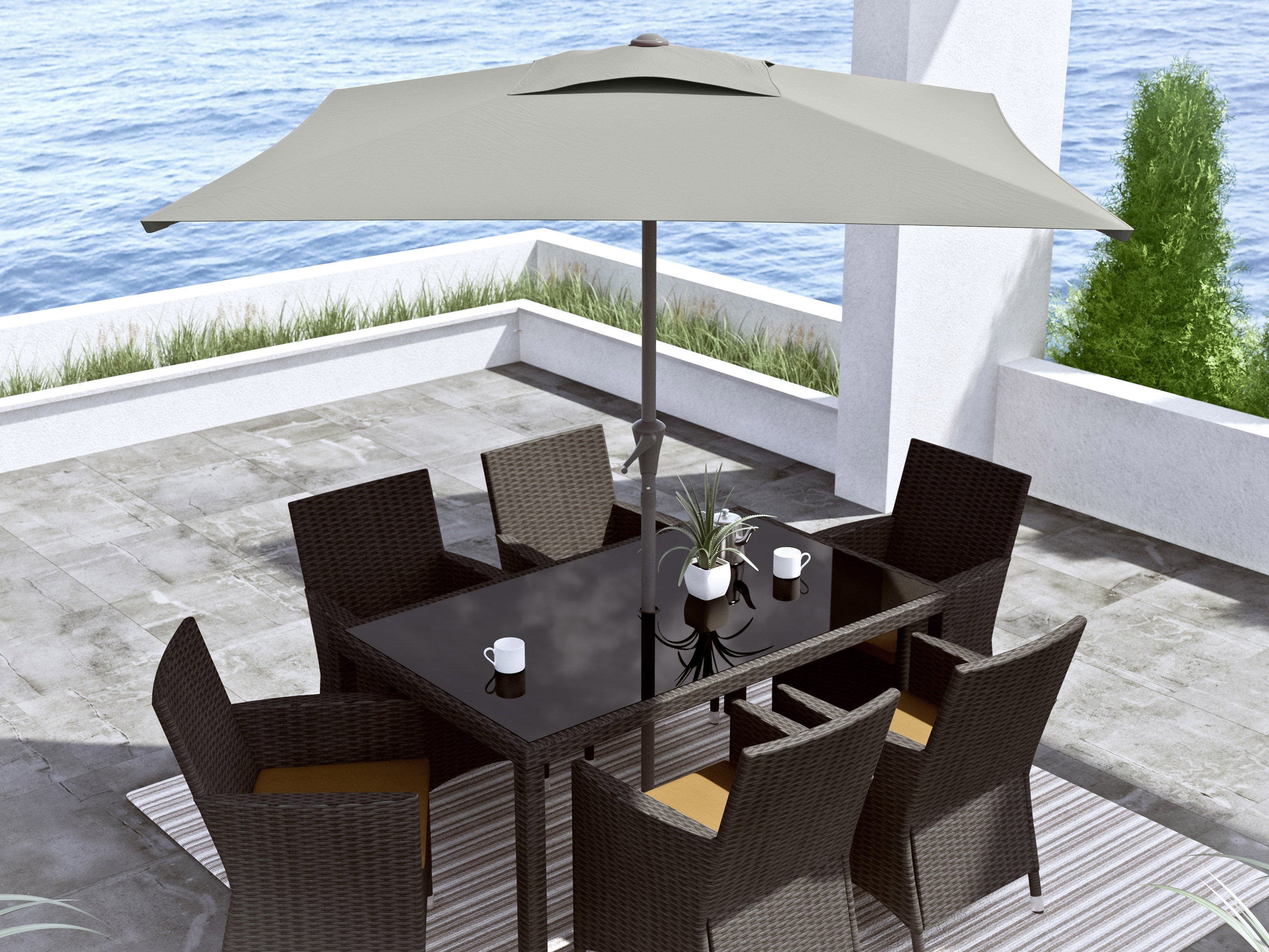 9ft Square Grey Patio Umbrella - Outdoor Sun Shade for Deck, Poolside, and Garden - UV Protection & Water Resistant