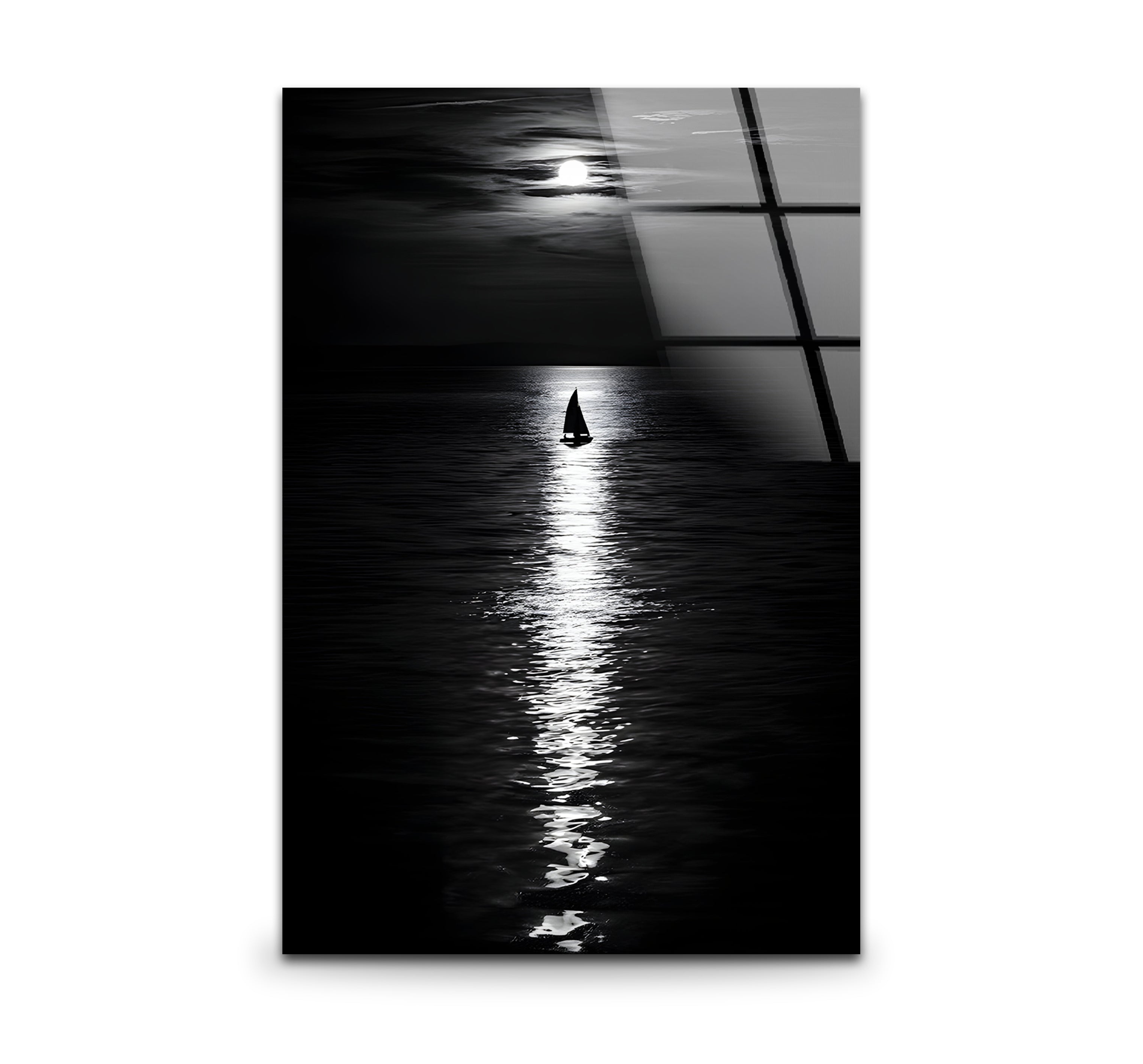 Black and White Moonlight Landscape Glass Wall Art - Elegant Home Decor for Living Room, Bedroom & Office - Perfect Gift for Housewarming & Holidays