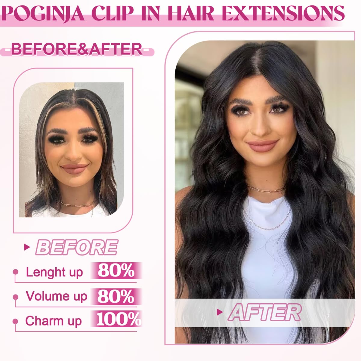 20 Inch 100% Brazilian Remy Human Hair Clip-in Extensions (8pcs Double Weft, 105g/3.7oz) - Natural Black #1B for Women | Perfect for Volume, Length & Styling for Parties, Weddings & Daily Wear