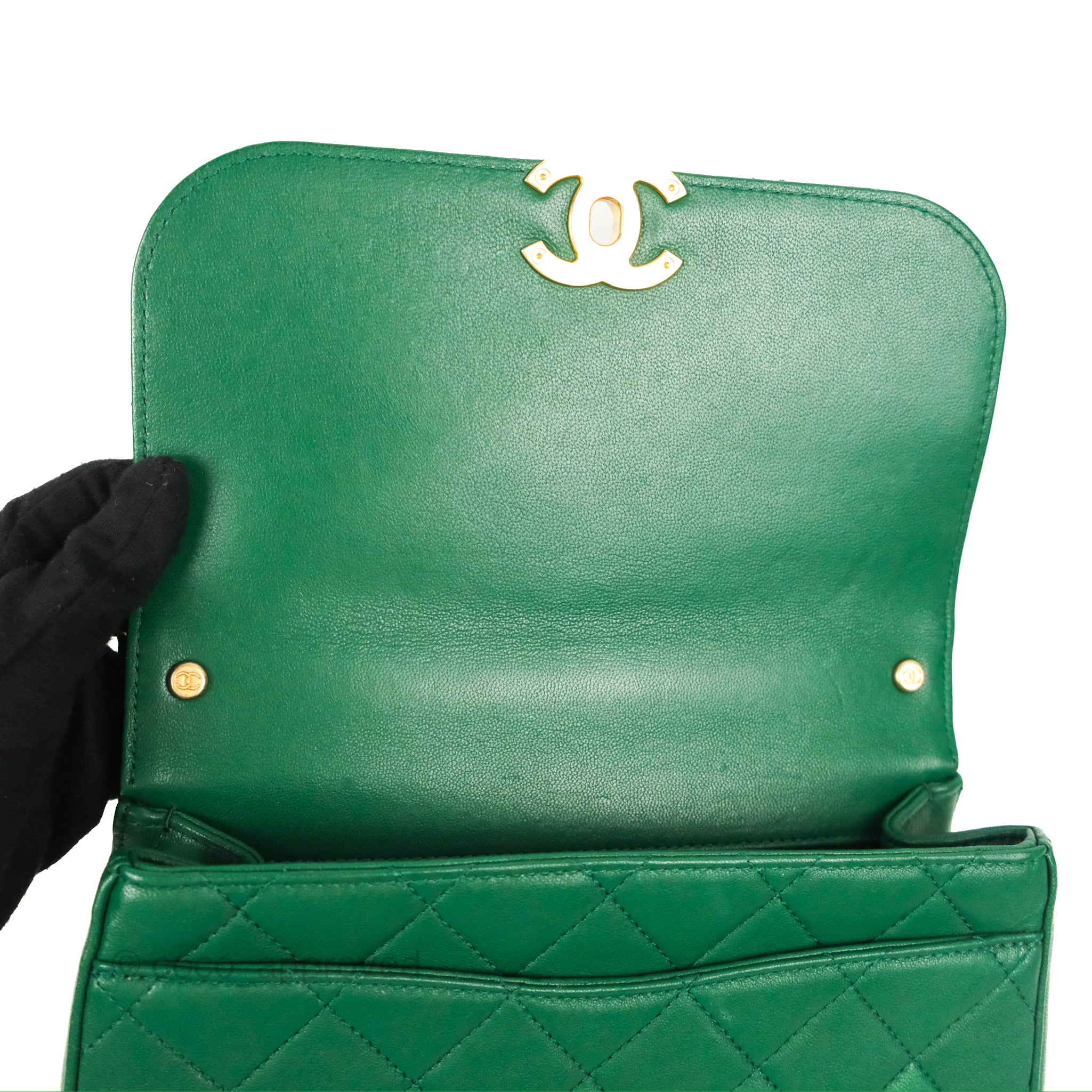 Chanel Chain Infinity Top Handle Bag - Green Lambskin Leather with Aged Gold Hardware - Luxury Crossbody Shoulder Bag for Women, Perfect for Parties, Weddings & Evening Events