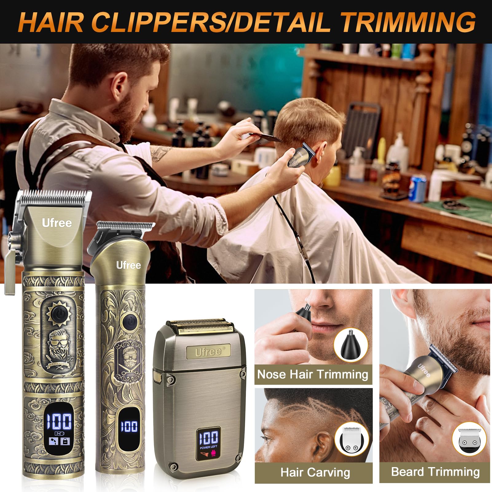 Ufree Professional Cordless Beard Trimmer & Hair Clipper Set for Men - Electric Shaver & Grooming Kit with Precision Blades - Perfect for Home Barbering, Travel, and Gifts