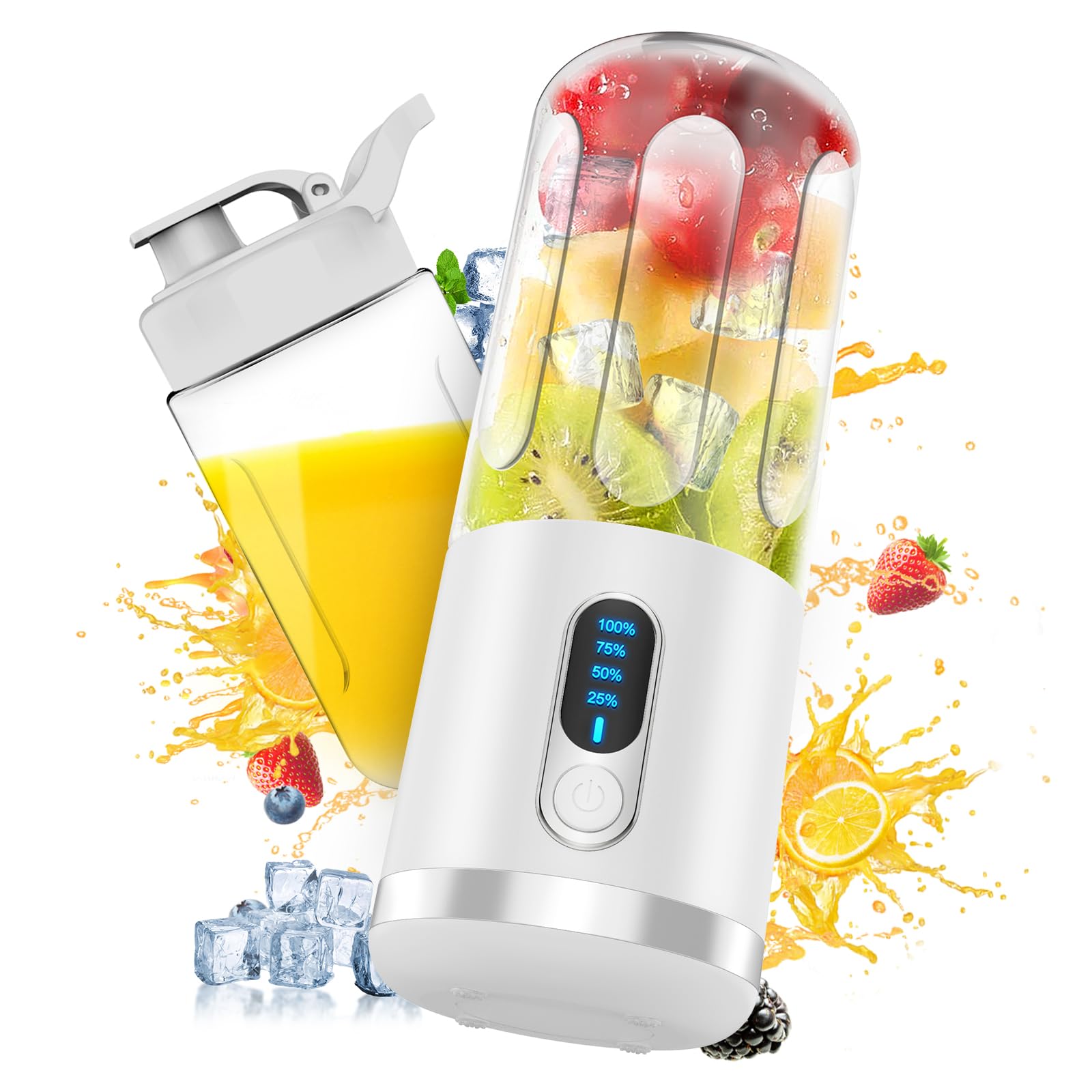 **Neza Portable Blender - 15.2 Oz Personal Mini Blender for Smoothies, Shakes & Juices | 6 Blades, USB Rechargeable, BPA-Free | Perfect for Travel, Gym, Office & Home Use (White)**