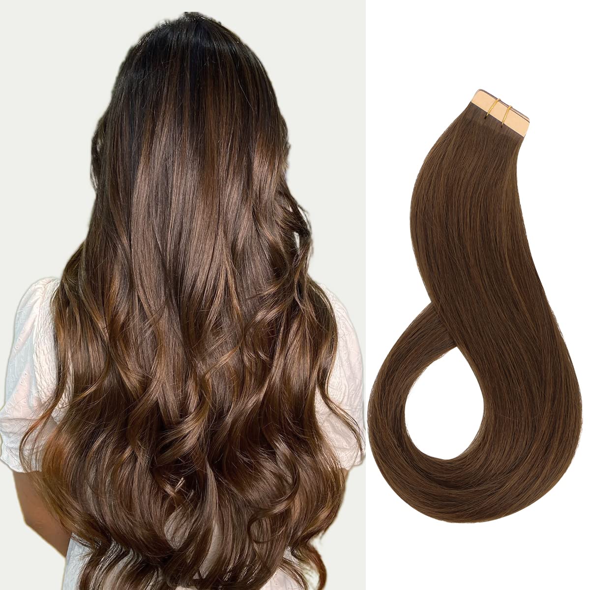 Marat 22-Inch Chocolate Brown Tape-In Hair Extensions – 50g Real Human Hair, Natural Straight for Seamless Blending | Perfect for Weddings, Parties & Everyday Styling