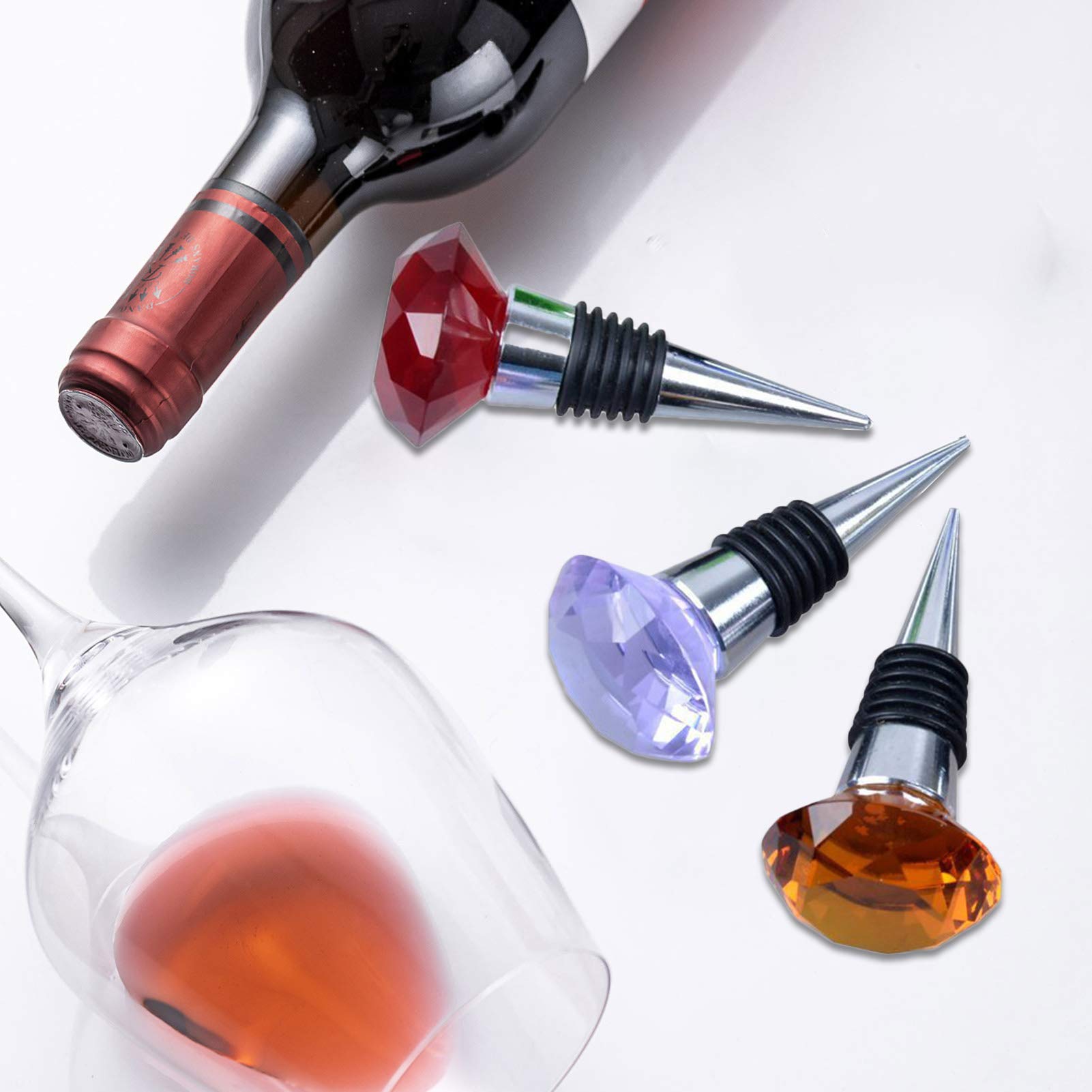 1 Pc Crystal Diamond Top Metal Leakproof Wine Stopper - Reusable Bottle Cork Plug for Wine, Champagne & Beverage Bottles - Elegant Pink Wine Accessory for Parties, Gifts & Home Bar Decor