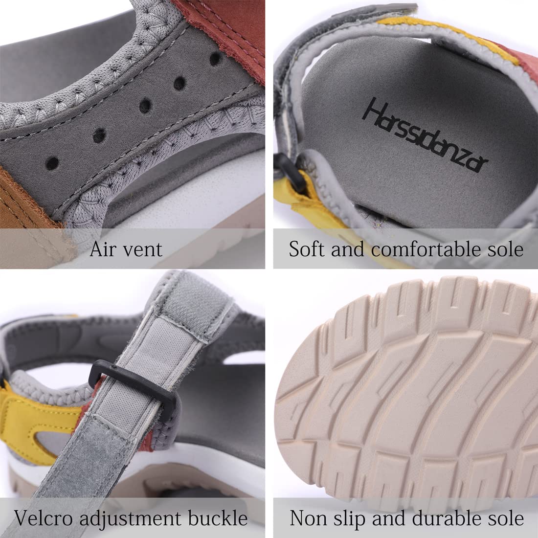 Harssidanzar Women's Leather Sandals - Adjustable Strap Outdoor Hiking Sandals for Women - Comfortable Casual Walking Shoes for Beach, Travel & Daily Use