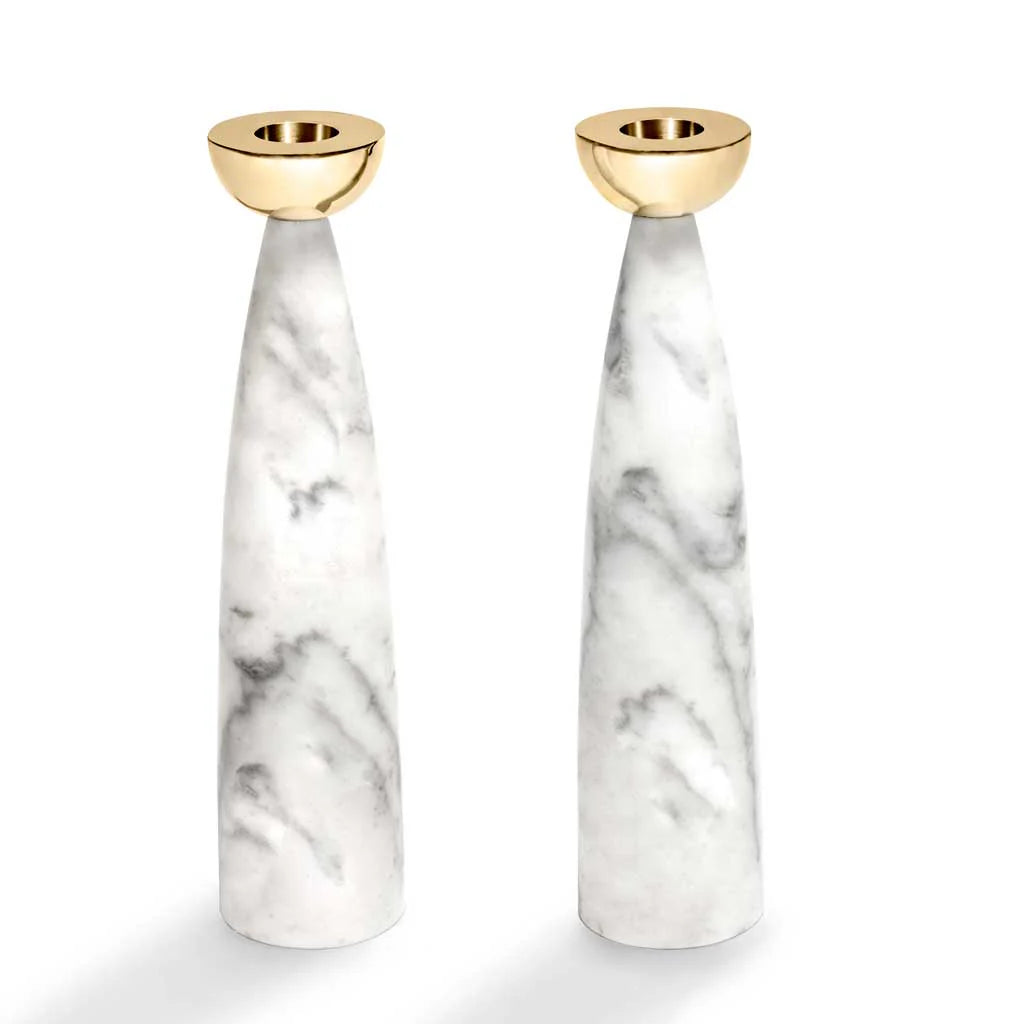 Elegant Marble & Gold Candle Holders Set of 2 - Modern Home Decor for Dining Table, Wedding Centerpiece, and Romantic Ambiance