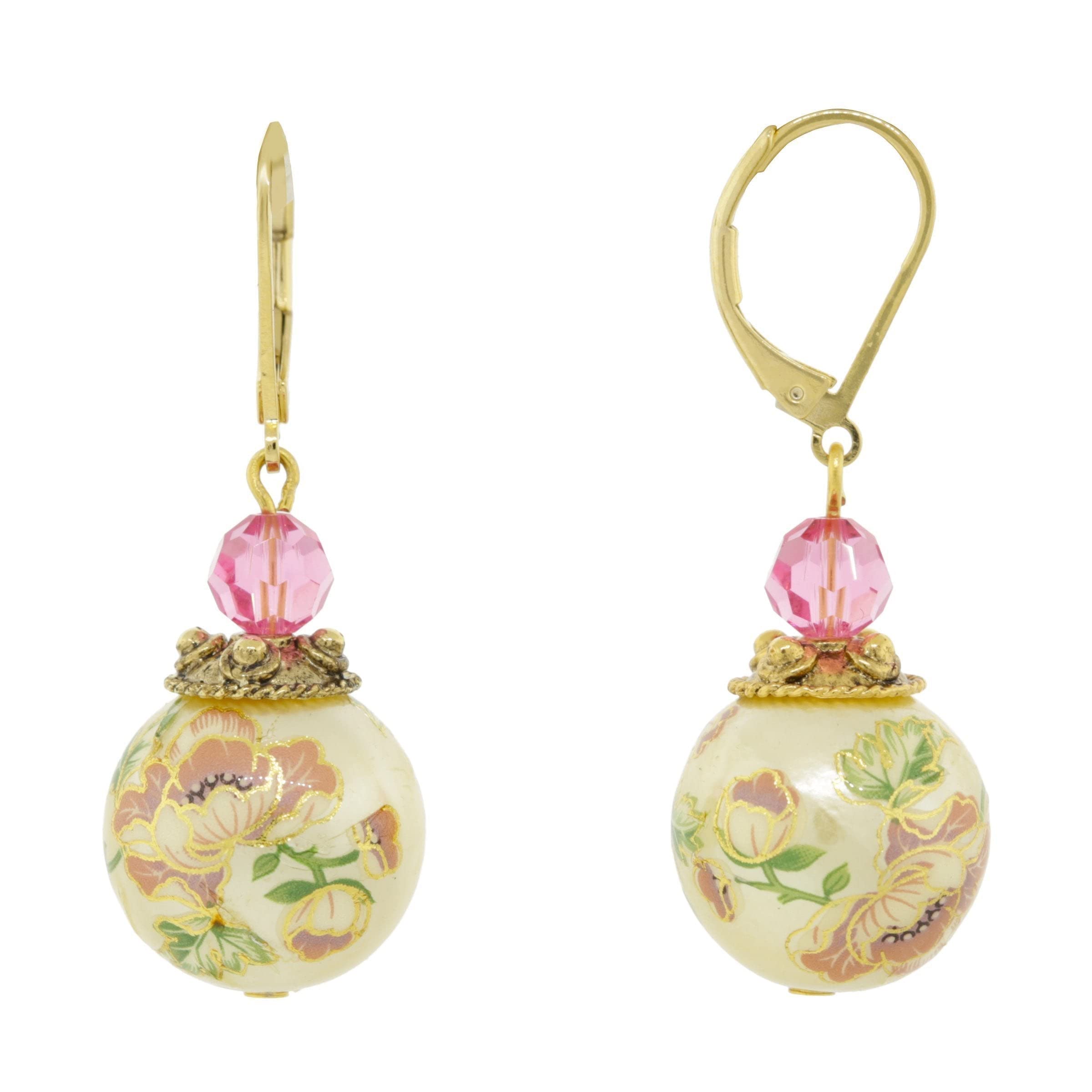 1928 Women's Flower Pearl & Pink Crystal Drop Earrings - Vintage Dangle Earrings for Women, Elegant Faux Pearl Jewelry Gift for Her - Perfect for Weddings, Parties & Special Occasions