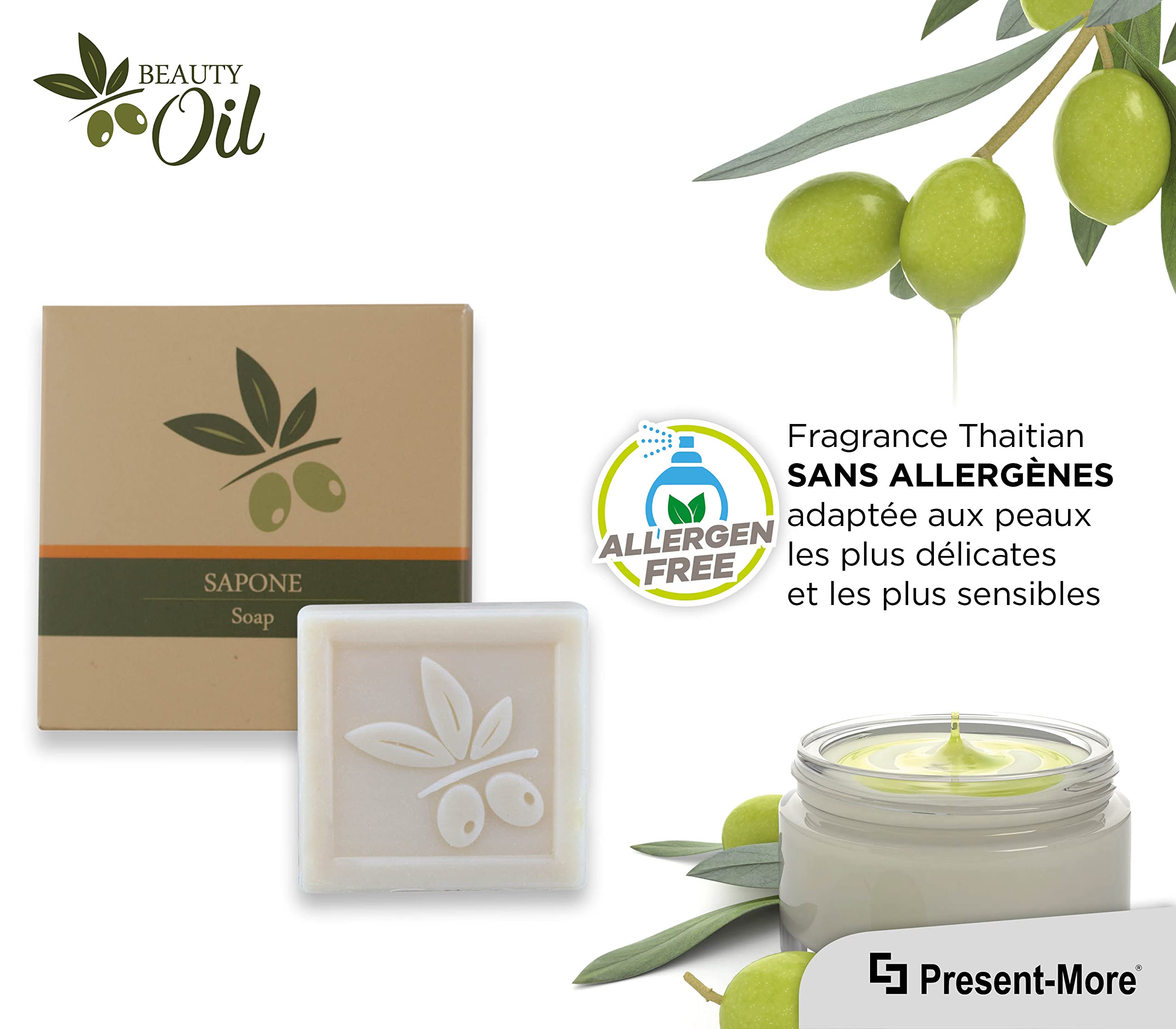 Present-More Savon 20g Beauty Oil - 250-Piece Allergen-Free Tahiti Fragrance Solid Soap Bars for Hotels & B&Bs | Natural Skin Care for Spa, Guest Amenities & Luxury Travel