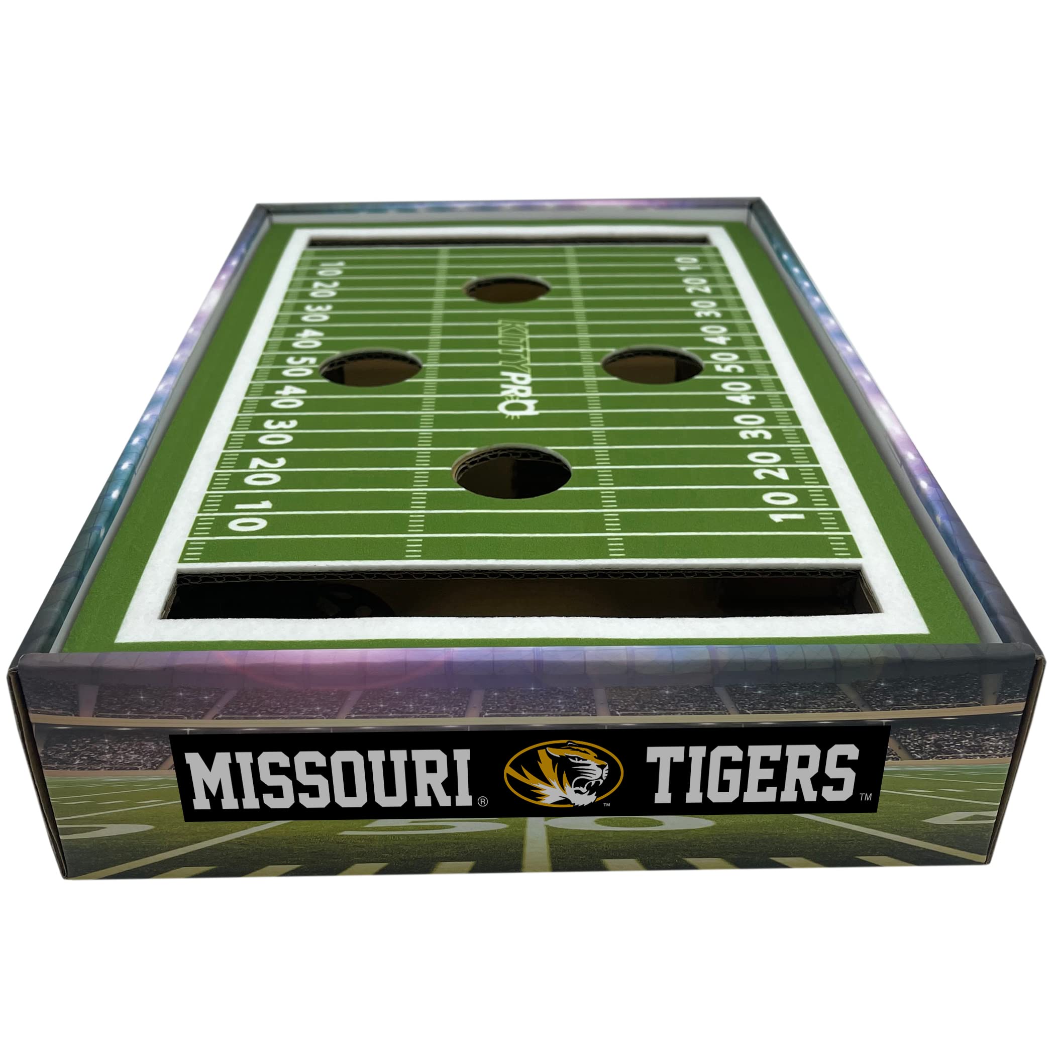 NCAA Missouri Tigers Cat Scratcher Box - Football Field Design Pet Scratcher & Lounge - Durable Game Day Cat Toy for Scratching & Play - Perfect for Game Day Fun & Indoor Cat Entertainment