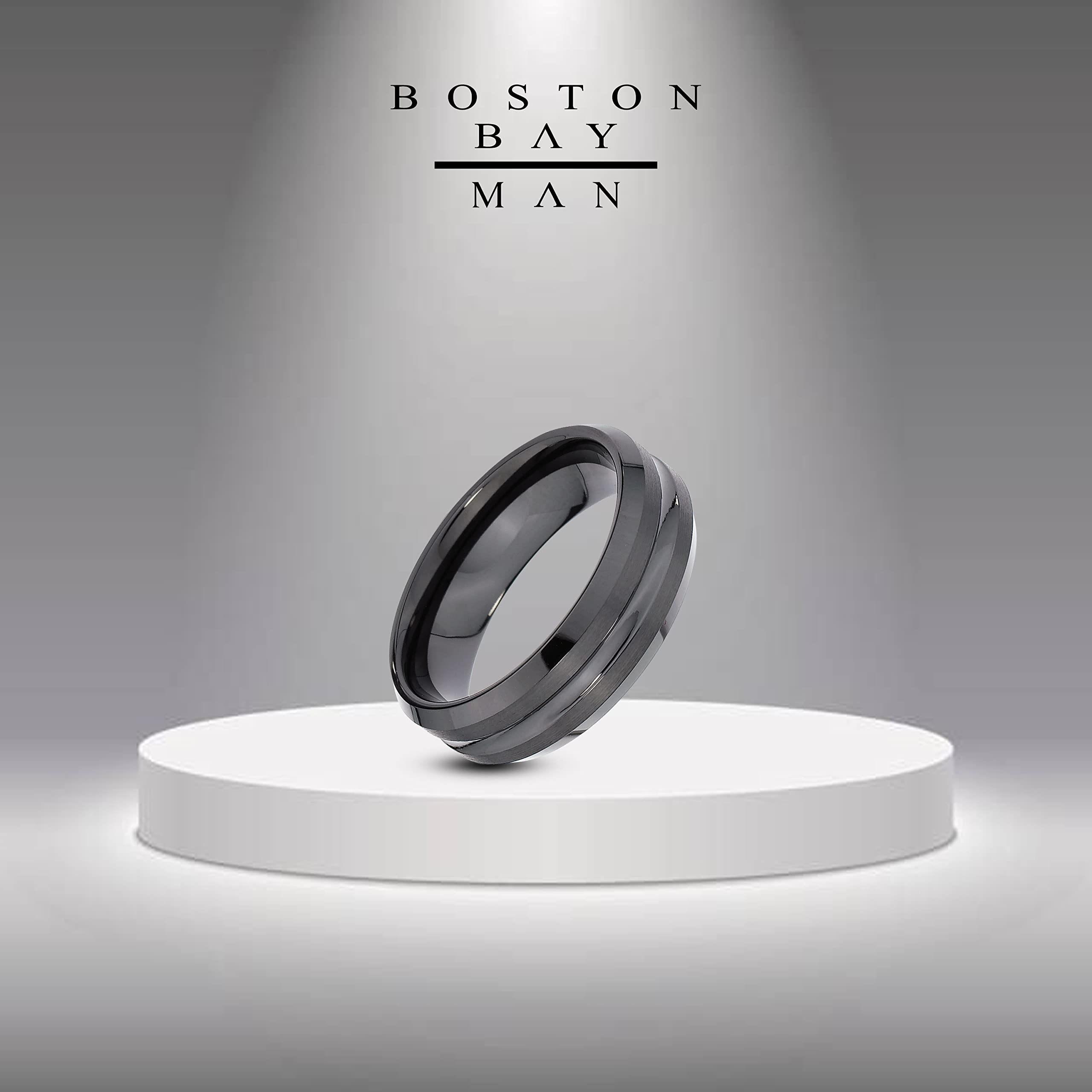 Boston Bay Diamonds Black Ceramic Comfort Fit Wedding Band for Men & Women - 6mm, 7mm, 8mm Width Options - Stylish Unisex Ring for Everyday Wear, Anniversary Gift & Fashion Jewelry