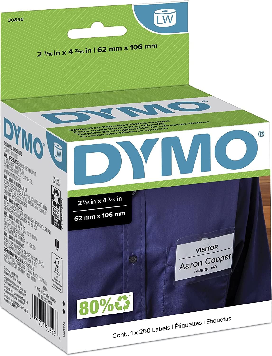 DYMO® Labels for LabelWriter® Label Printers - 5 Pack, Name Badge & Non-Adhesive Labels (0433B002) - Perfect for Office Organization, Shipping & File Labeling