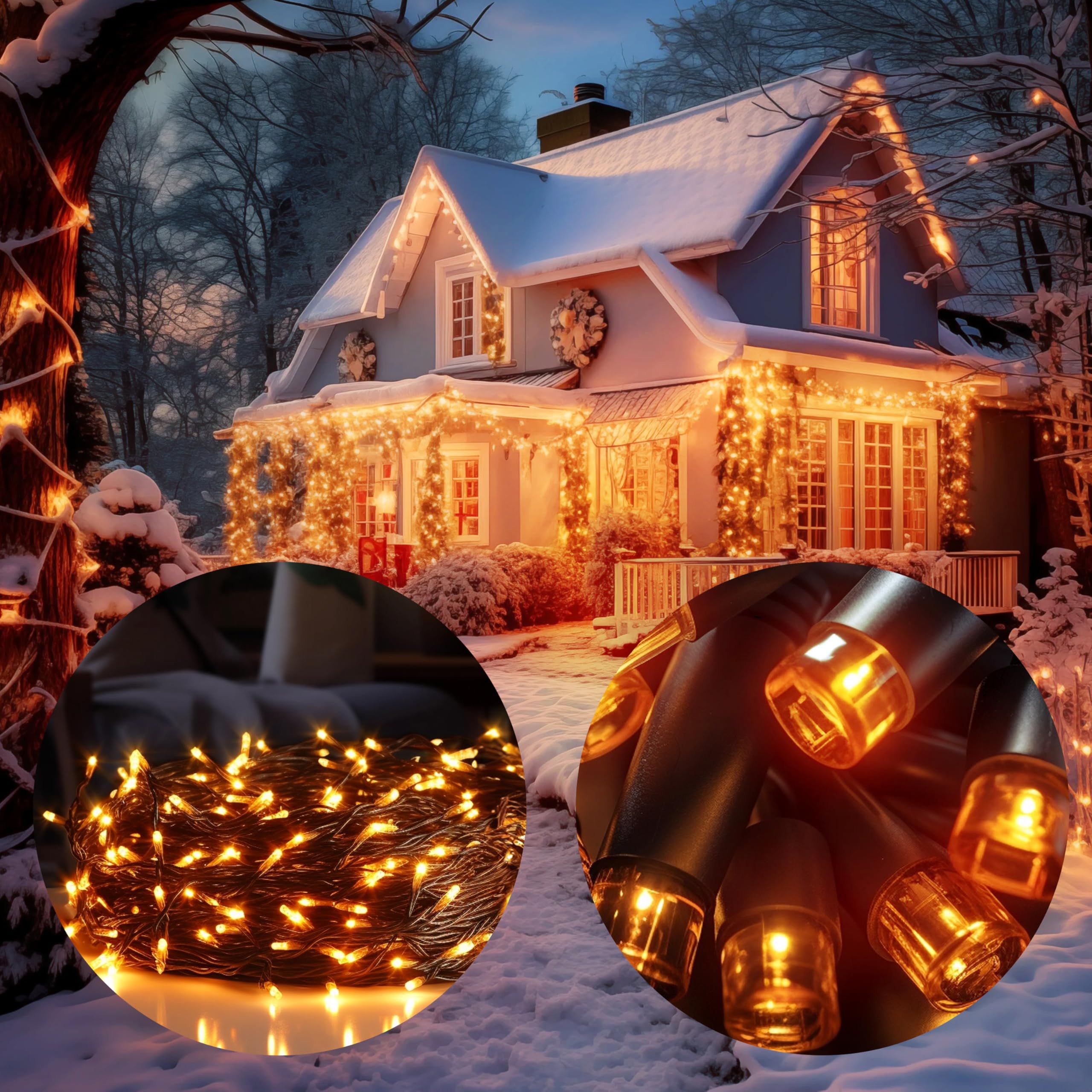 Deuba® 160 LED Outdoor String Lights with Timer - 8 Lighting Modes, IP44 Waterproof, Dimmable, Battery Powered - Warm White Christmas Lights for Indoor/Outdoor Decor, Garden, Patio, Party
