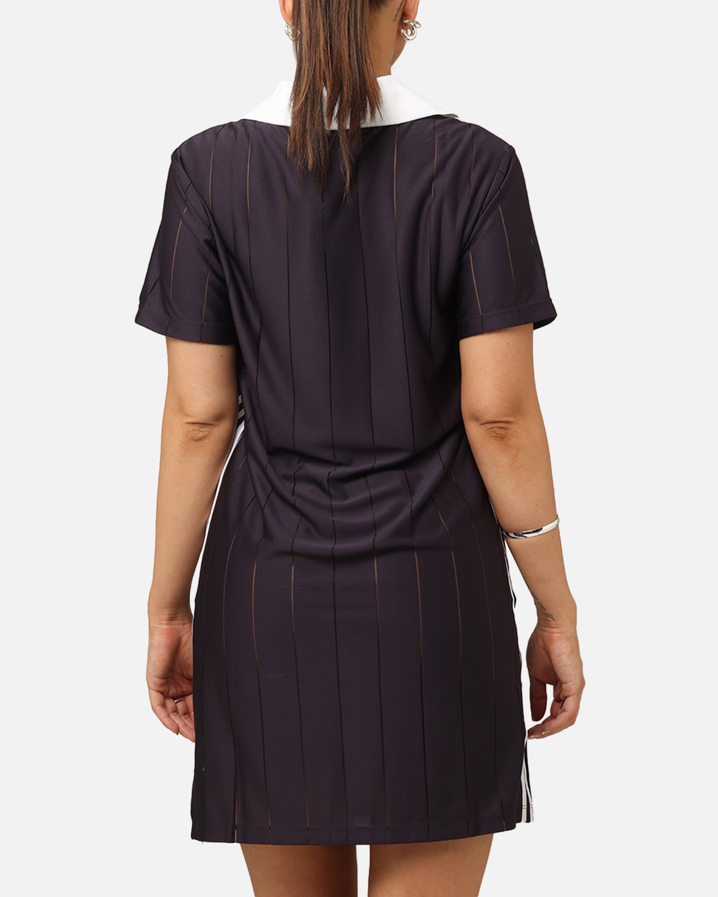 Adidas Women's 3 Stripes Pinstripe Dress - Aurora Black | Athletic Casual Dress for Running, Gym & Everyday Wear