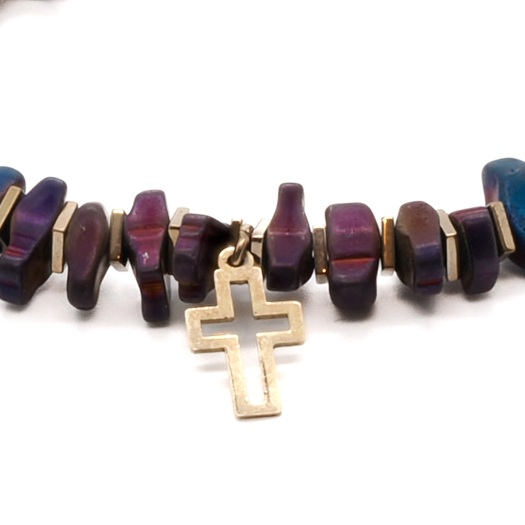 Gold Cross Hematite Stone Beaded Bracelet for Men & Women - Spiritual Protection & Healing Jewelry - Perfect for Gifts, Meditation & Everyday Wear
