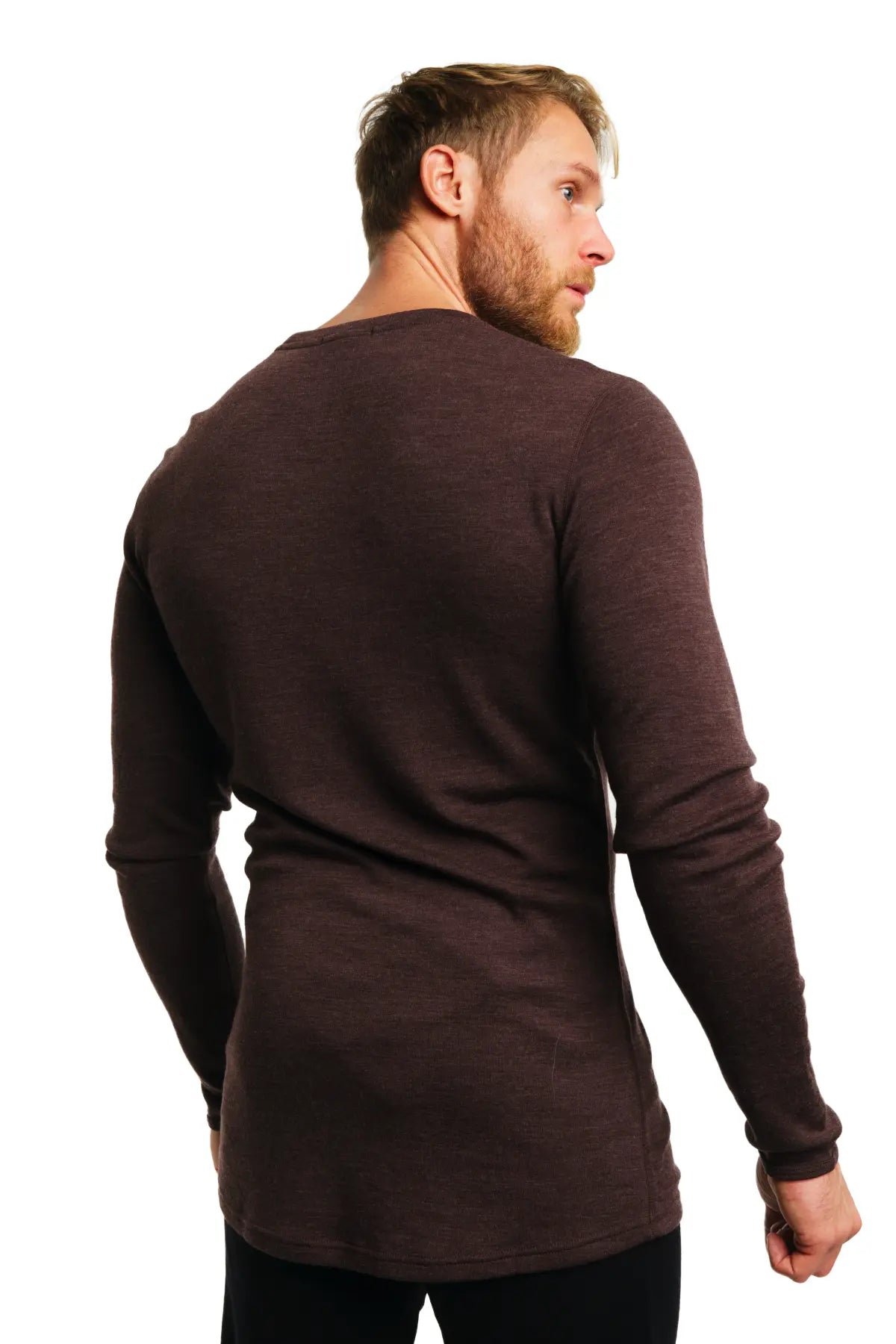 Premium Men's Merino Wool Long Sleeve Base Layer Shirt - 250g Warm Thermal Undershirt in Chocolate Brown for Hiking, Skiing & Winter Outdoor Activities