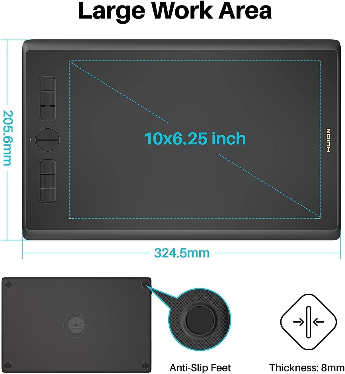 HUION Inspiroy H610X 10x6.25 Inch Graphic Drawing Tablet with Battery-Free Pen & ST200 Adjustable Stand - Perfect for Digital Art, Animation, Online Teaching and Remote Work