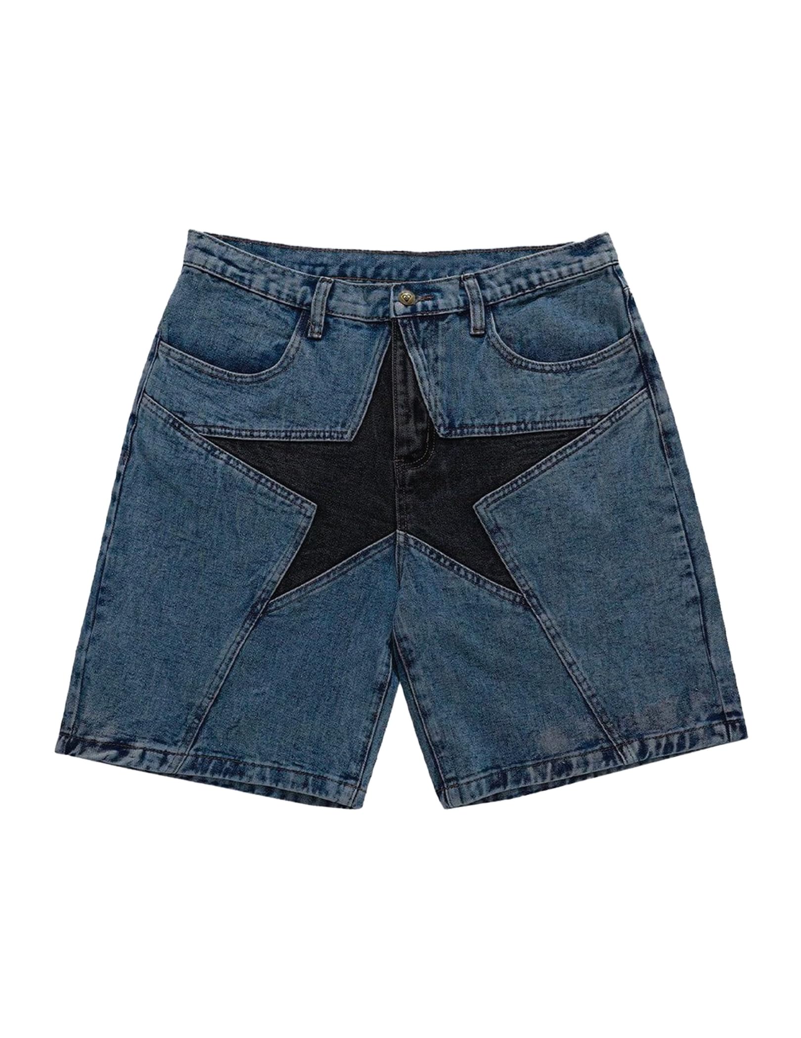 Aelfric Eden Men's Star Patchwork Denim Shorts - Mid Rise Casual Jean Shorts for Men & Women | Hipster Streetwear, Summer Outfits, Beach & Party Wear